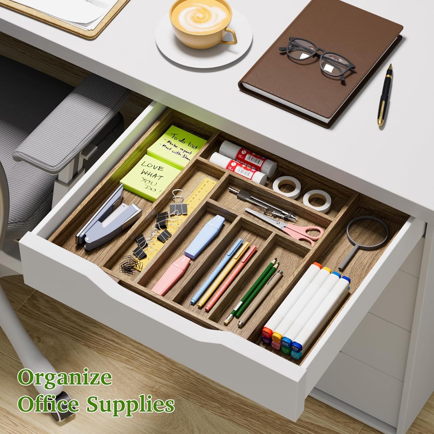 Acacia Wood Kitchen Silverware Drawer Organizer, Expandable Utensil Cutlery Drawer Organizer with