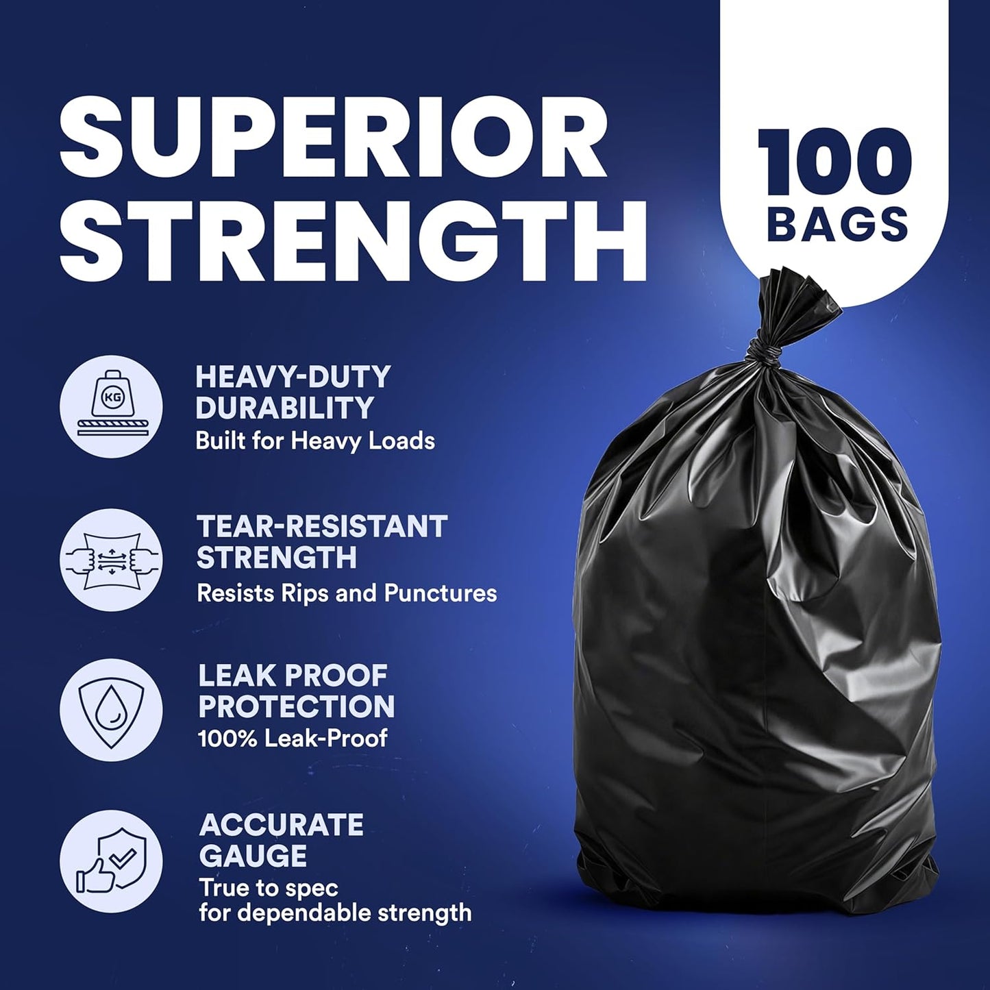 Plasticplace 55-60 Gallon Trash Bags │ 1.0 Mil │ Black Heavy Duty Garbage Can Liners │ 38” x 58”
