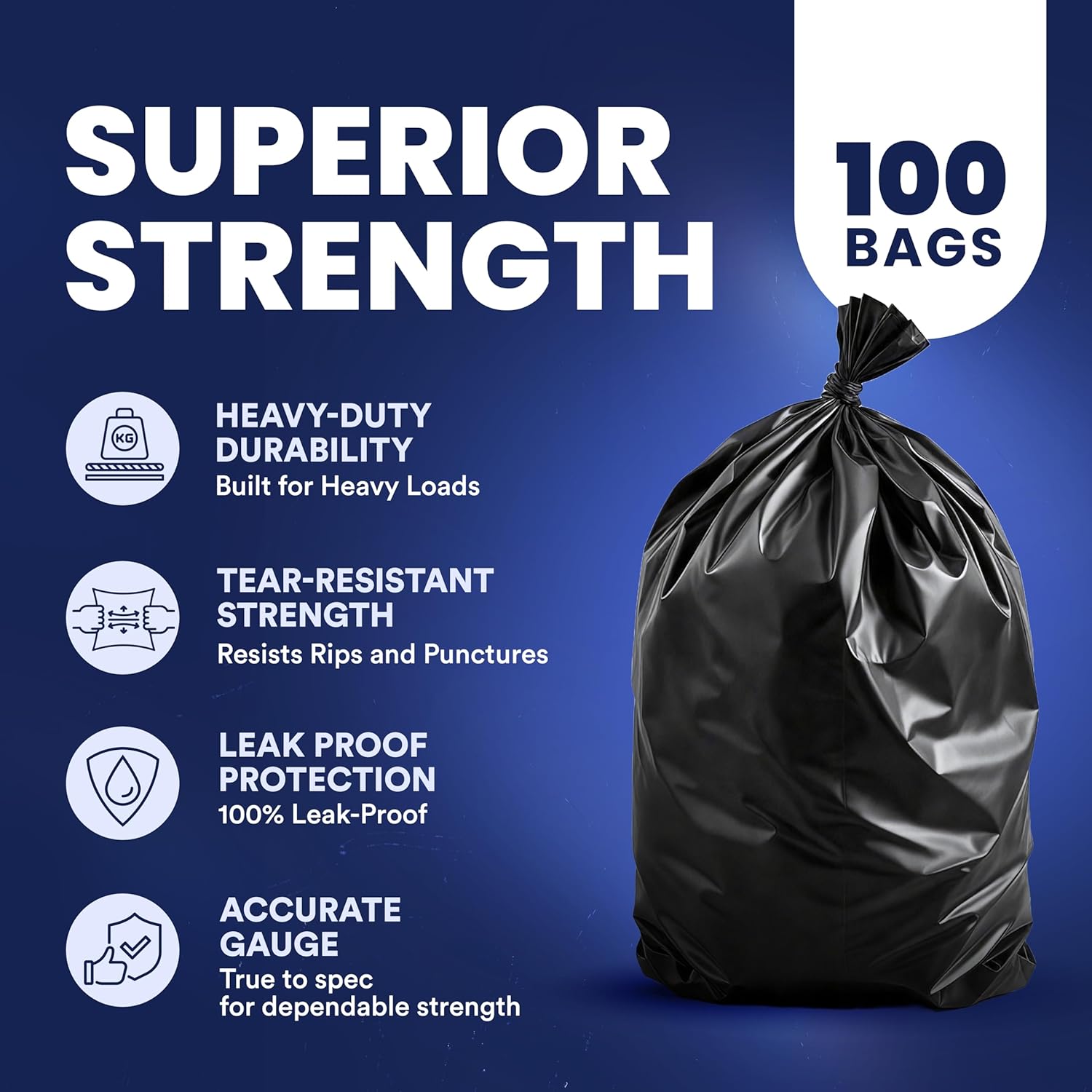 Plasticplace 55-60 Gallon Trash Bags │ 1.0 Mil │ Black Heavy Duty Garbage Can Liners │ 38” x 58”
