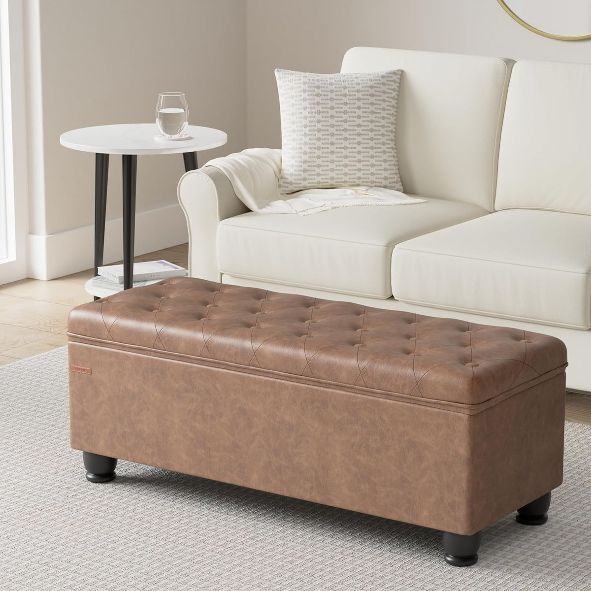 SONGMICS Storage Ottoman, Storage Bench, Tufted Entryway Bedroom Bench, 17.7 x 46.5 x 17.7 Inches