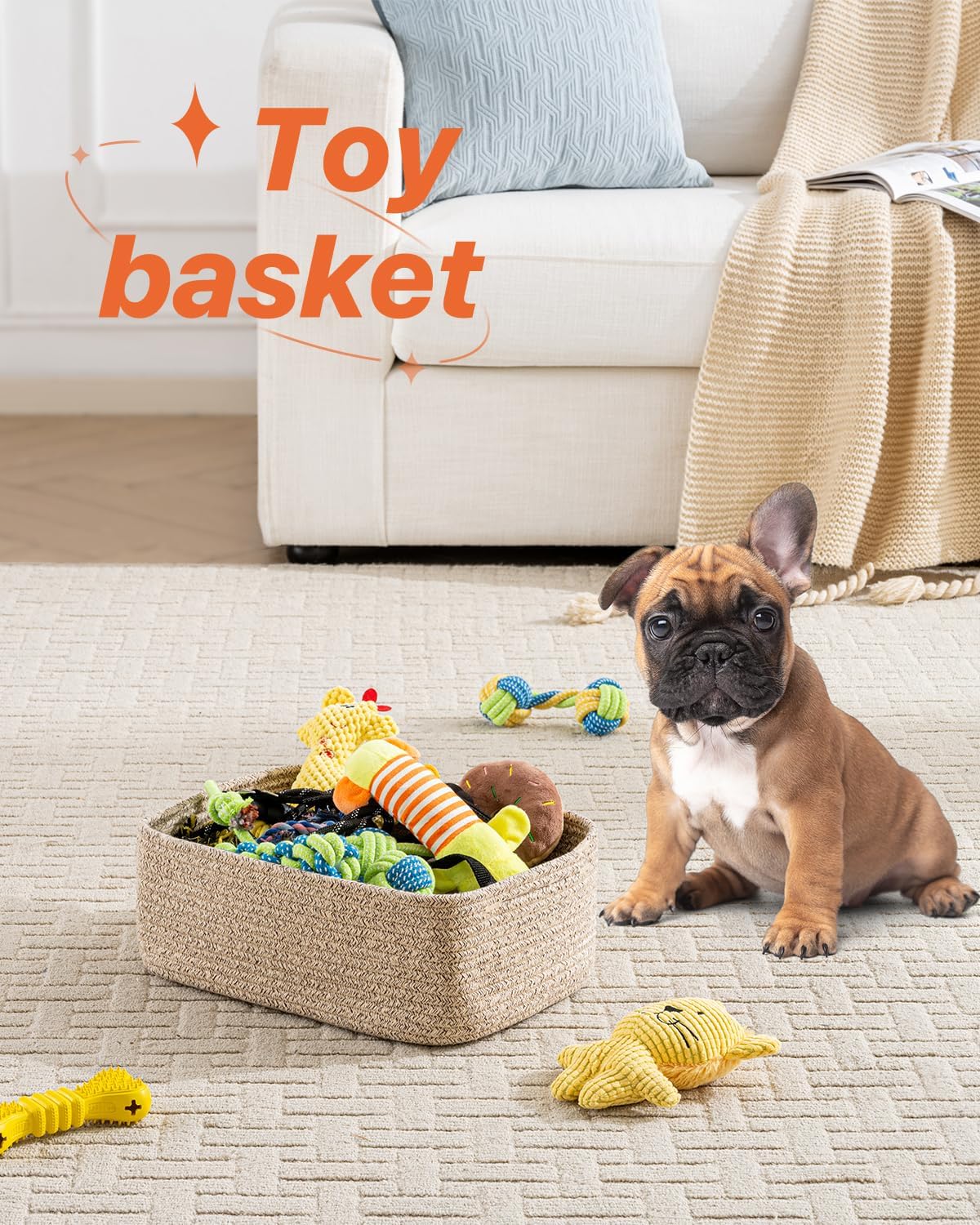 Small Woven Basket, 13.5 x 9.5 x 5 Inches, Storage Basket for Organizing, Cute Small Rope Shelf