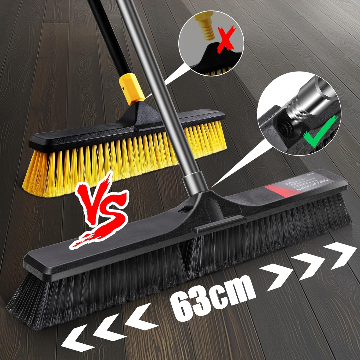 Push Broom Outdoor Heavy Duty,Masthome 24" Push Broom with Stiff Bristles,Heavy Duty Garden