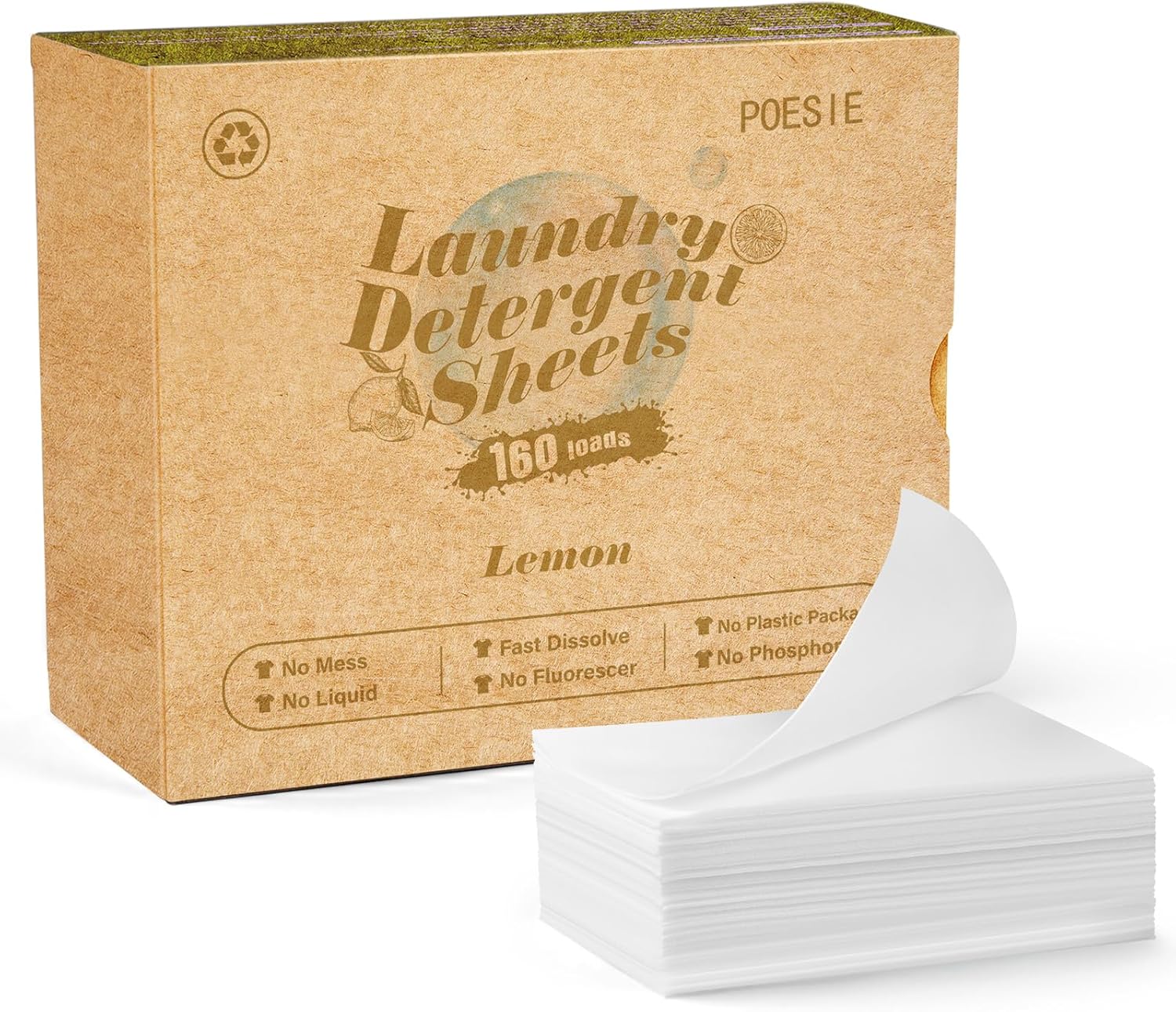 Poesie Laundry Detergent Sheet Lemon Scent 160 Count Non Plastic Travel Laundry Kit No waste