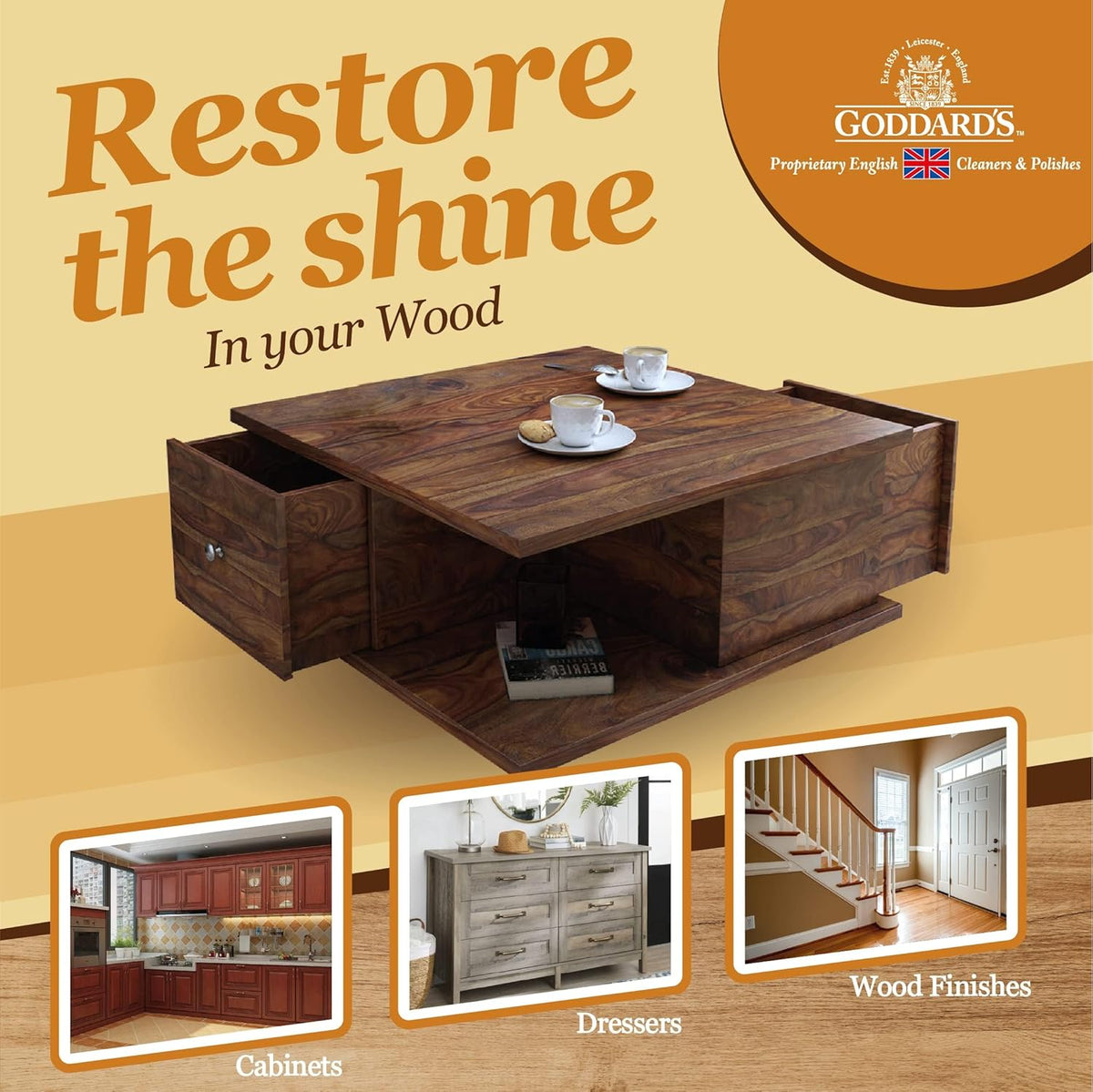 Goddard's Cabinet & Wood Wax Spray, Wood Cleaner & Furniture Polish, Wood Conditioner with Beeswax