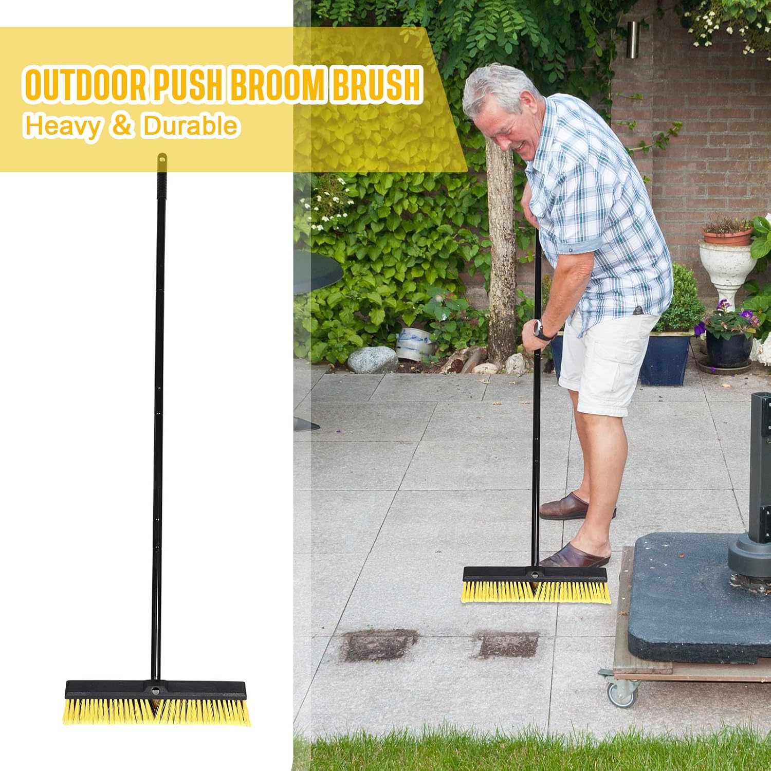 Zhehao 6 Pack 18 Inches Push Broom Outdoor, Multi Surface Garden Brush Broom with Adjustable 63"