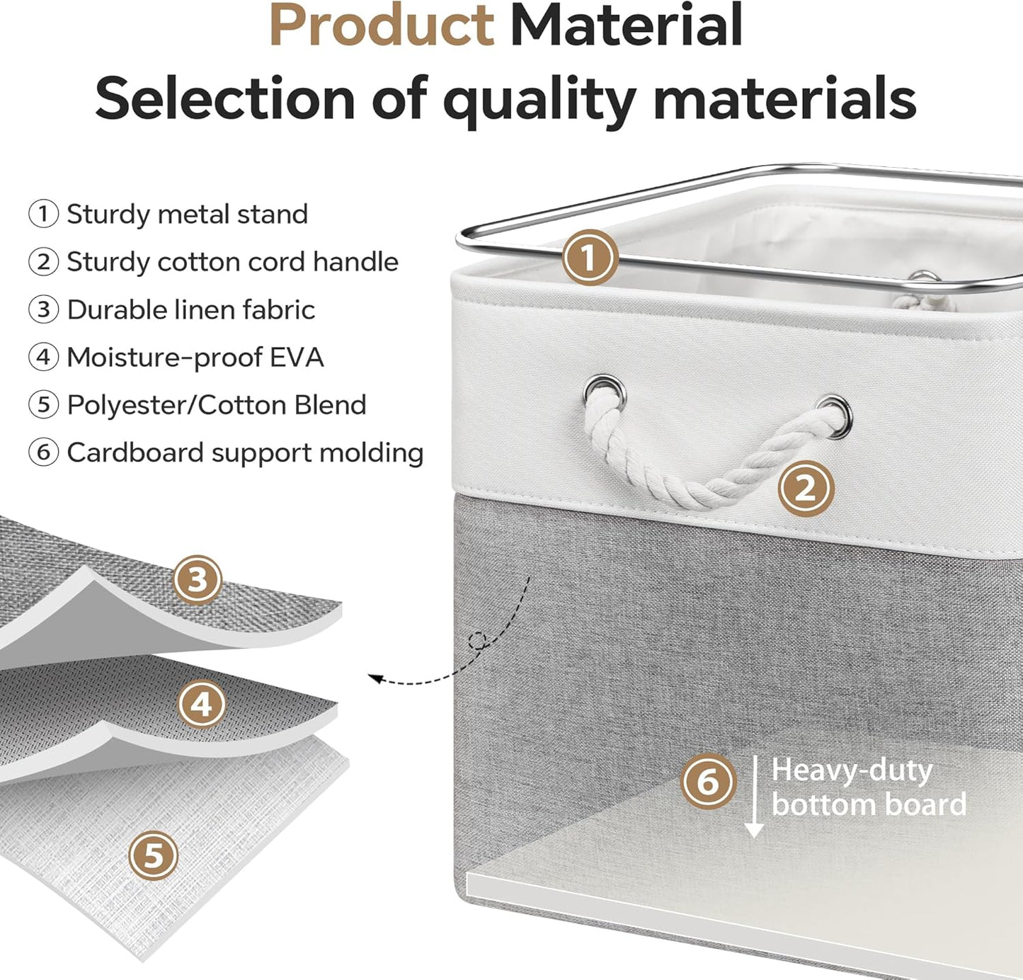 13x13 Inch Cube Storage Bins with Reinforced Bottom Cardboard, 6 Pack Large Collapsible Fabric