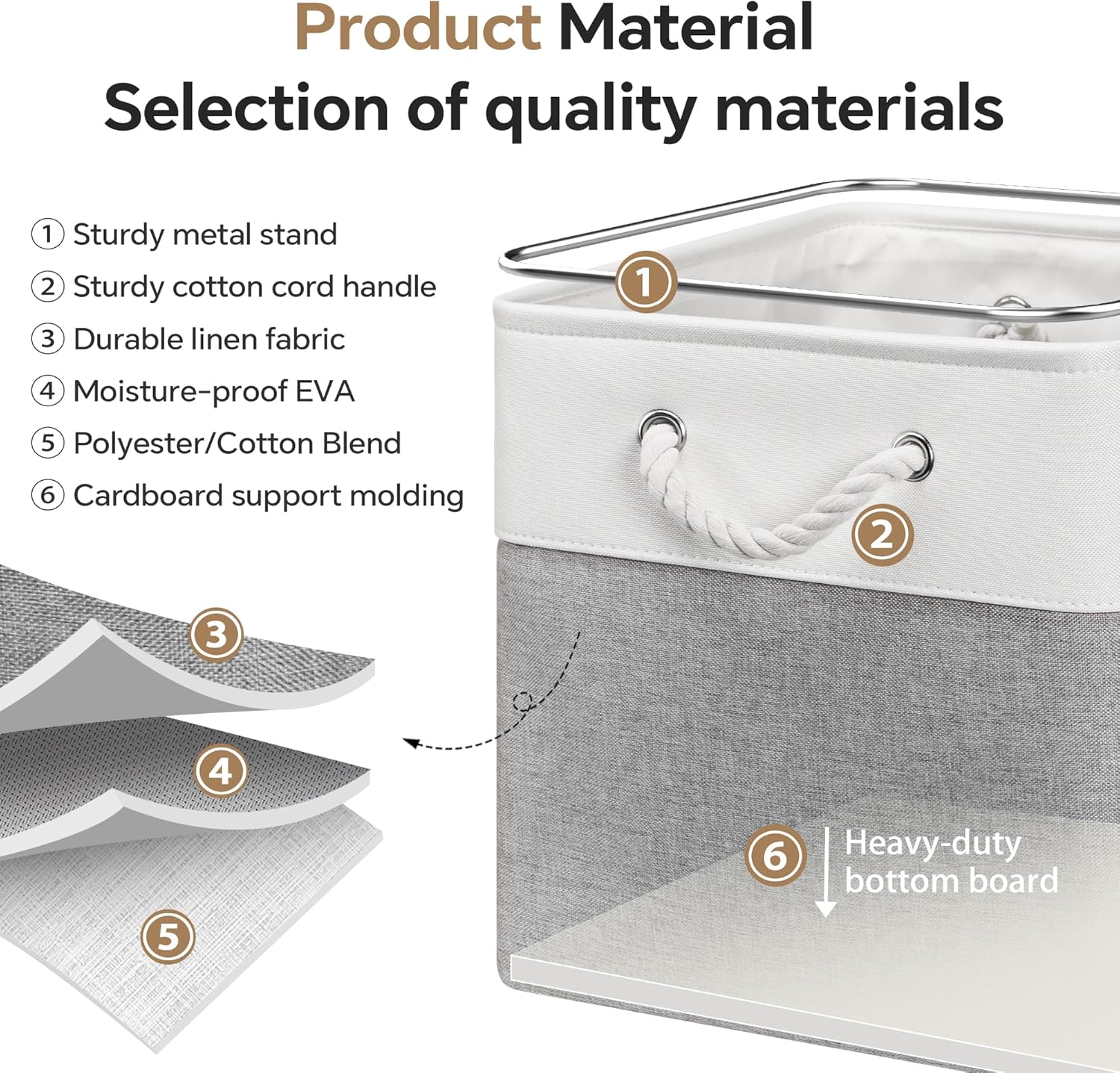 13x13 Inch Cube Storage Bins with Reinforced Bottom Cardboard, 6 Pack Large Collapsible Fabric