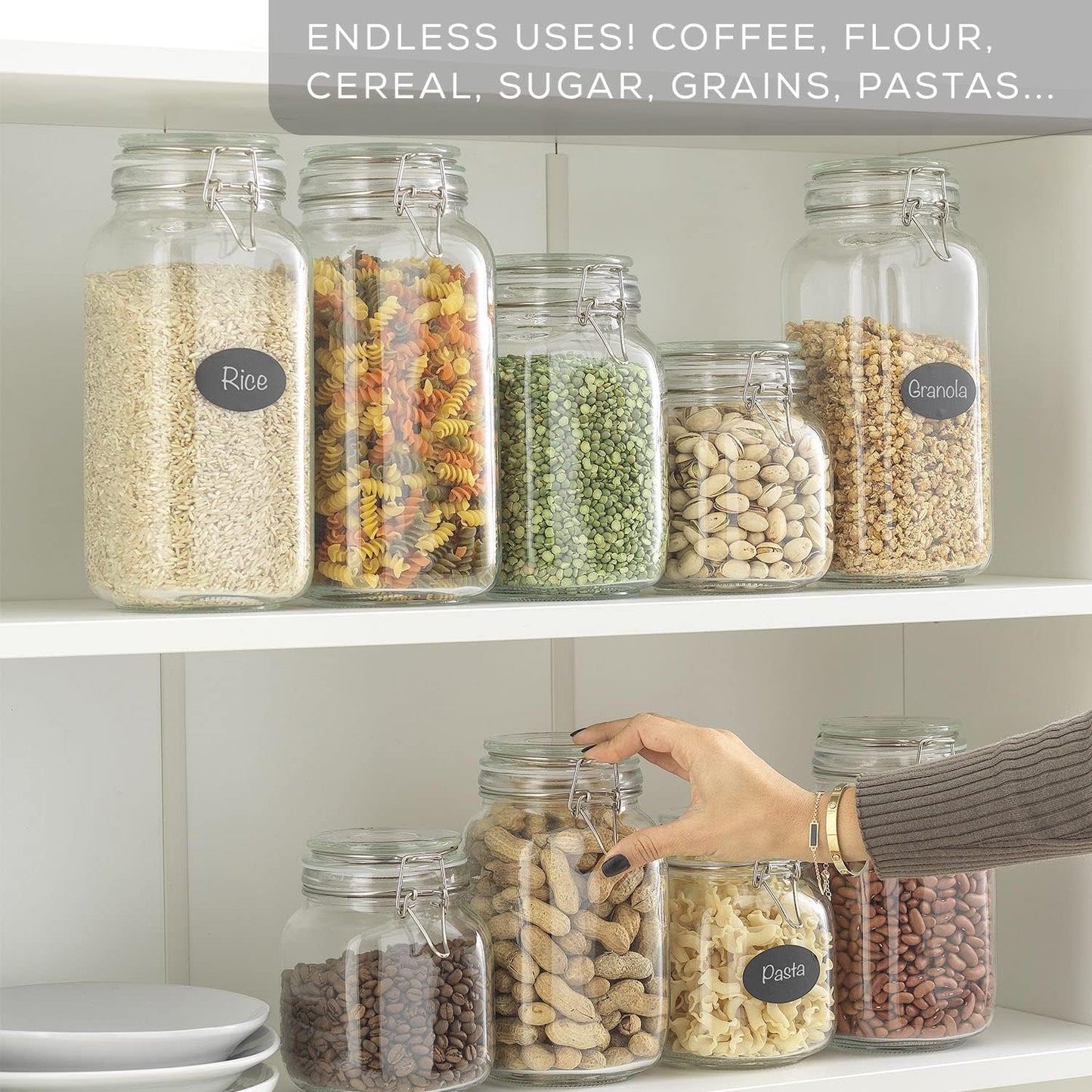 Airtight Glass Jars with Lids Set of 3. 50oz Glass Jar with Lid and 6 Silicone Seals! Med Glass