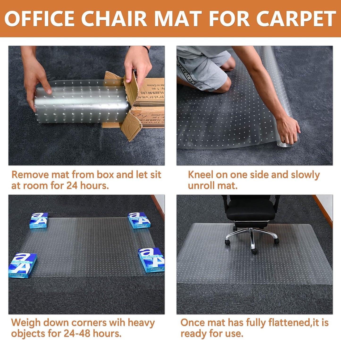 Office Chair Mat for Carpets - 45” x 53” Clear Carpet Chair Mats for Low Pile Carpeted Floors Home