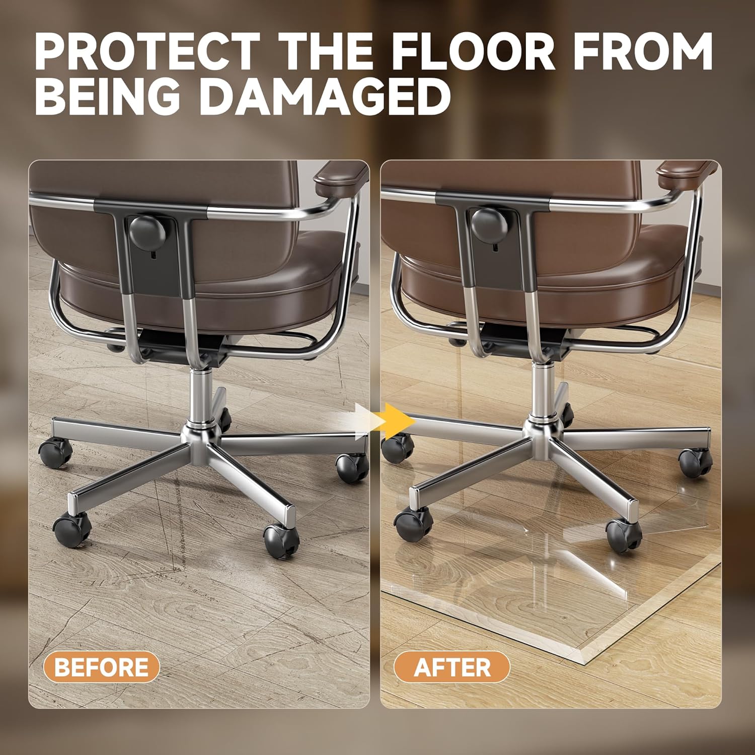 [Tempered Glass] 50“ x 44” Beveled Edge Glass Chair Mat with Polished Edge Clear Office Chair Mat