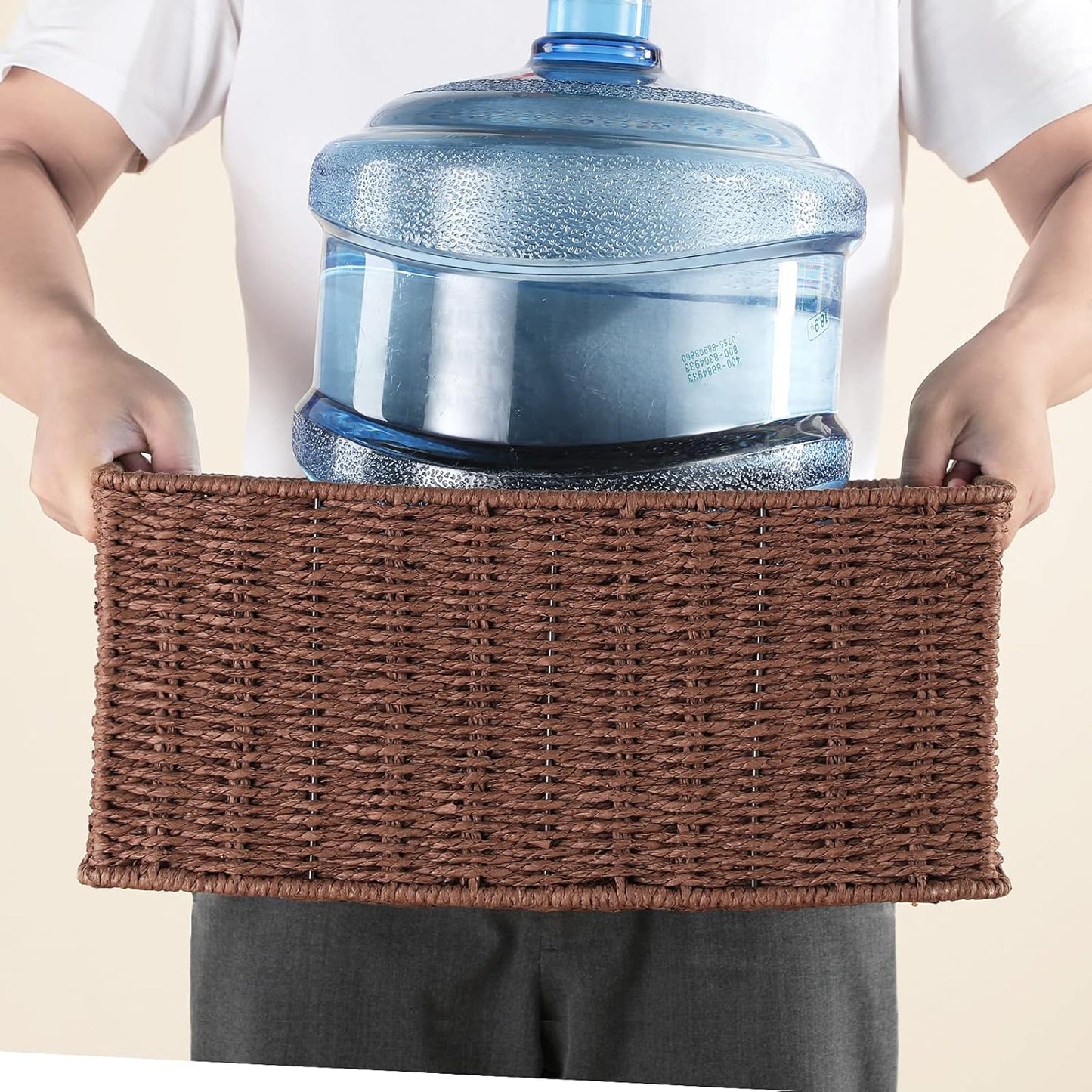 HOONEX Large Woven Baskets for Storage, Paper Rope Baskets with Sturdy Metal Wire Frame, Baskets