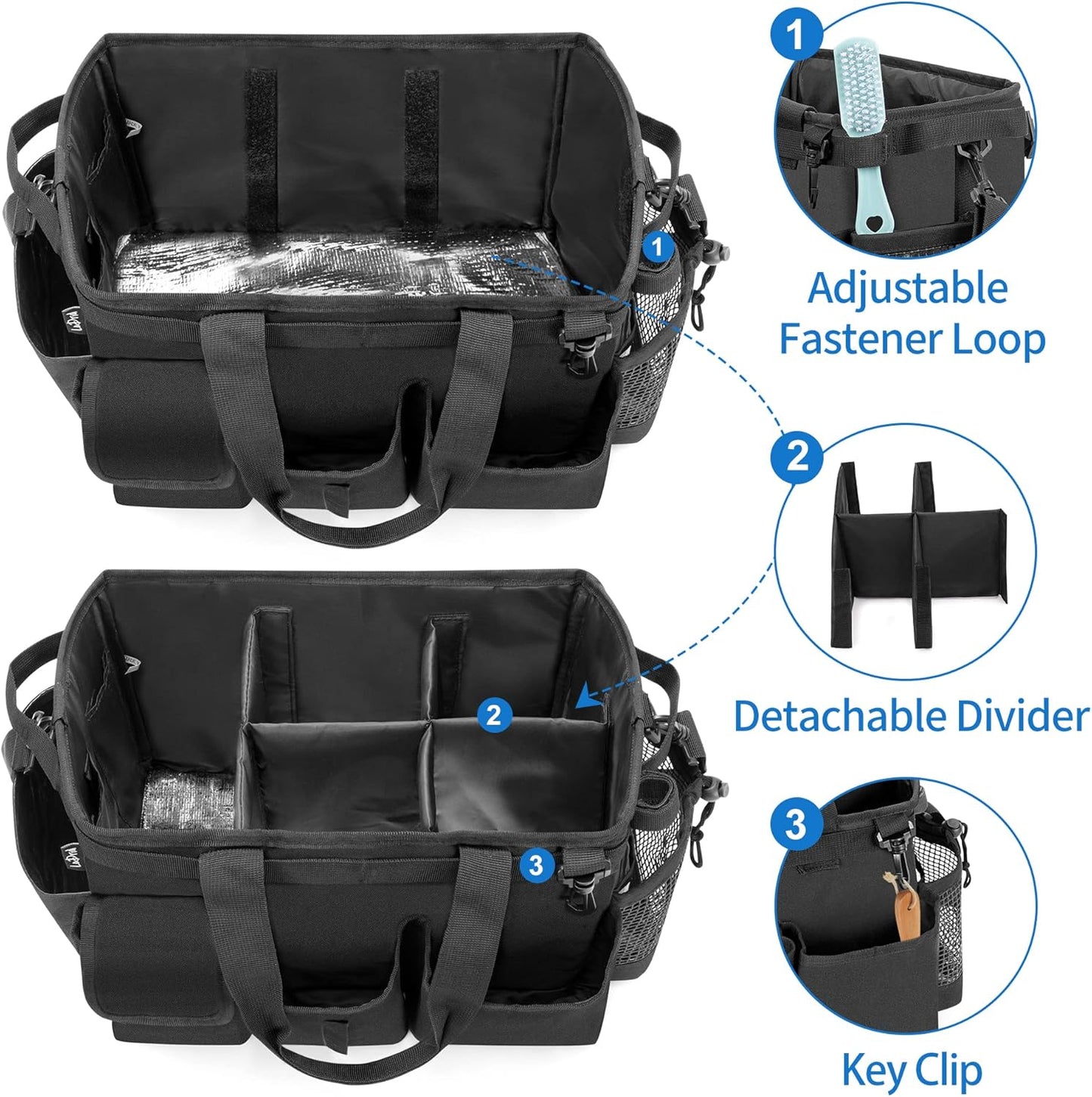 LoDrid Large Wearable Cleaning Caddy Bag with Detachable Divider, Cleaning Supply Tote with