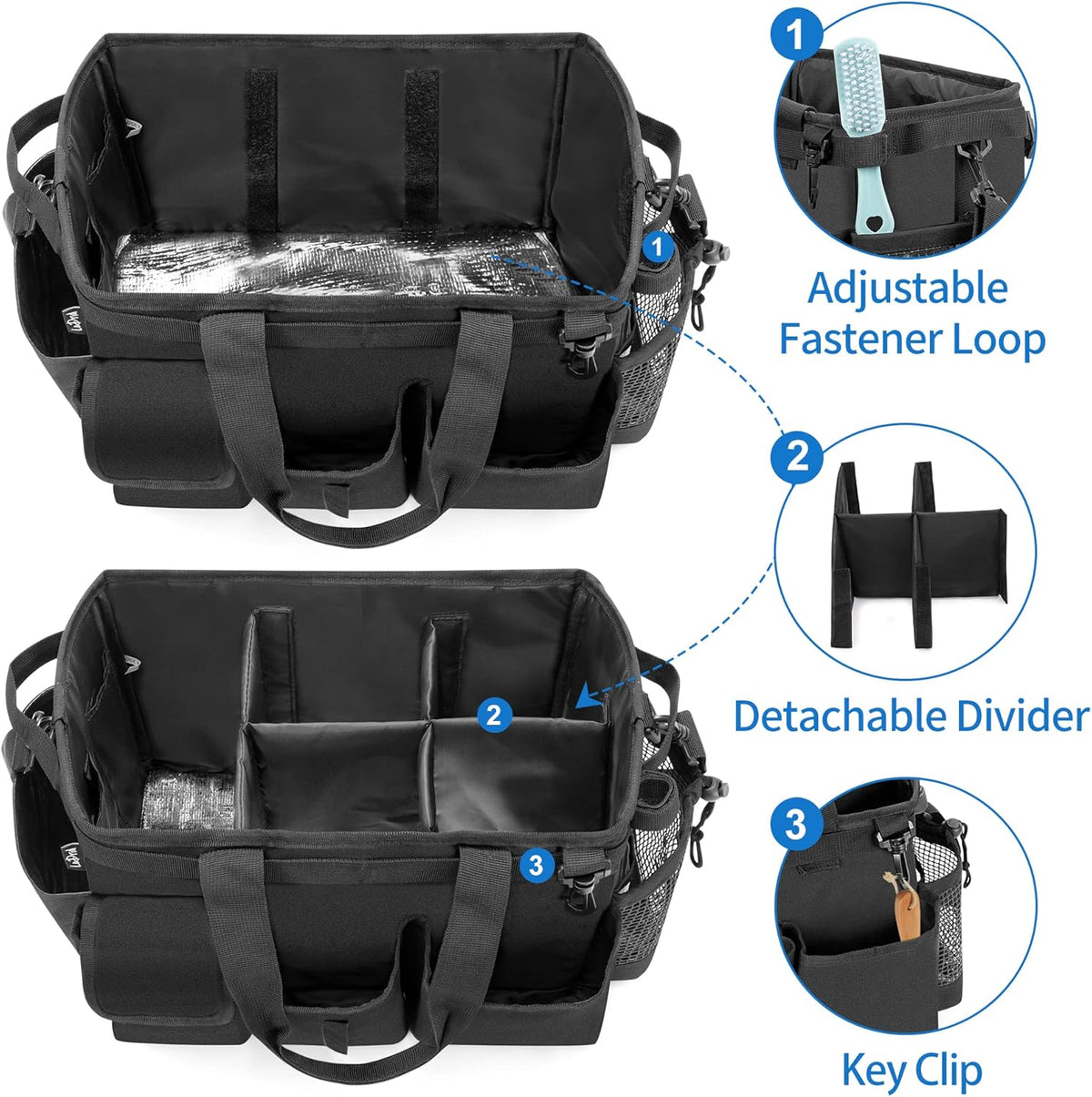 LoDrid Large Wearable Cleaning Caddy Bag with Detachable Divider, Cleaning Supply Tote with
