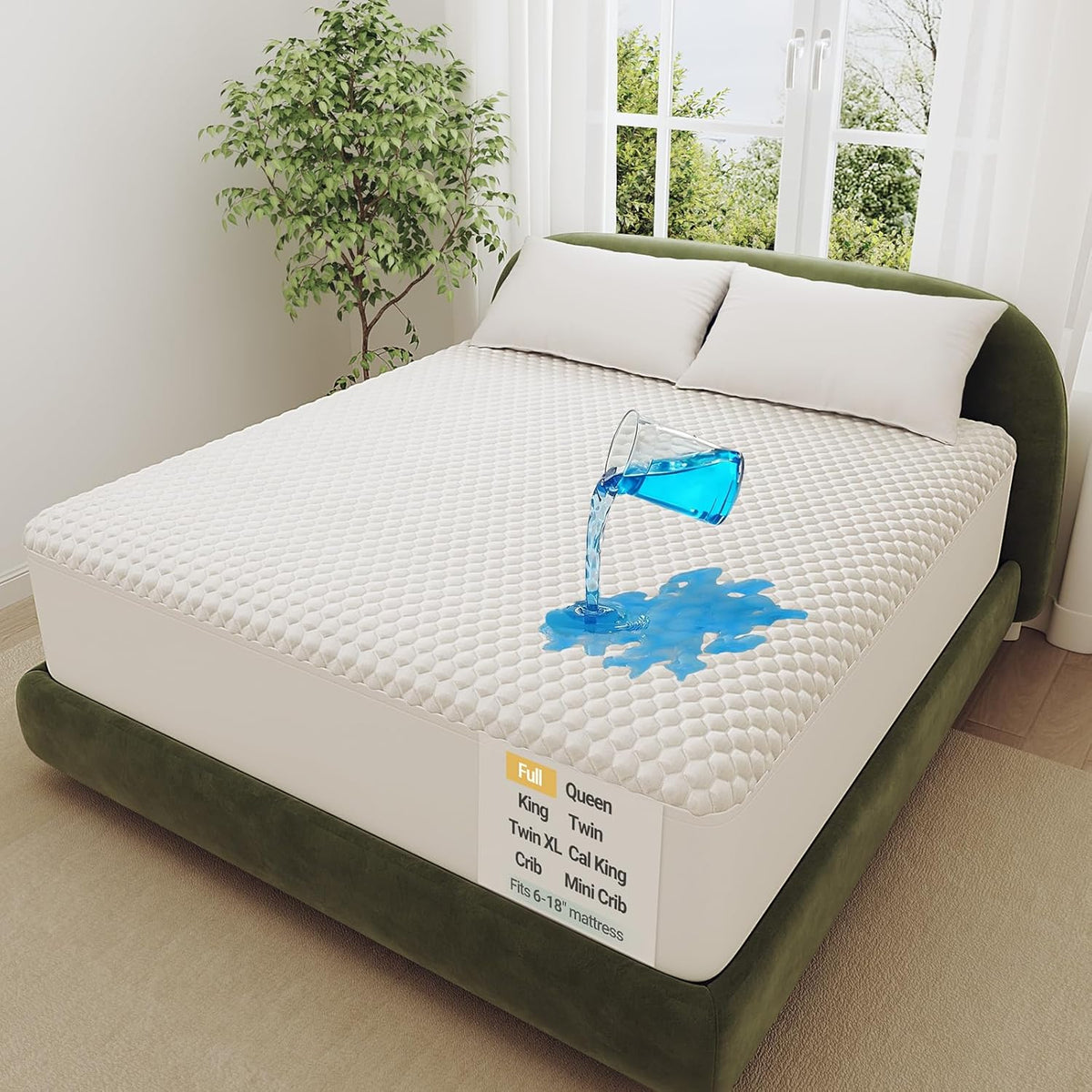 OhGeni 100% Waterproof Mattress Protector, Full Size Mattress Pad, Fits 6"-20" Mattresses with Deep