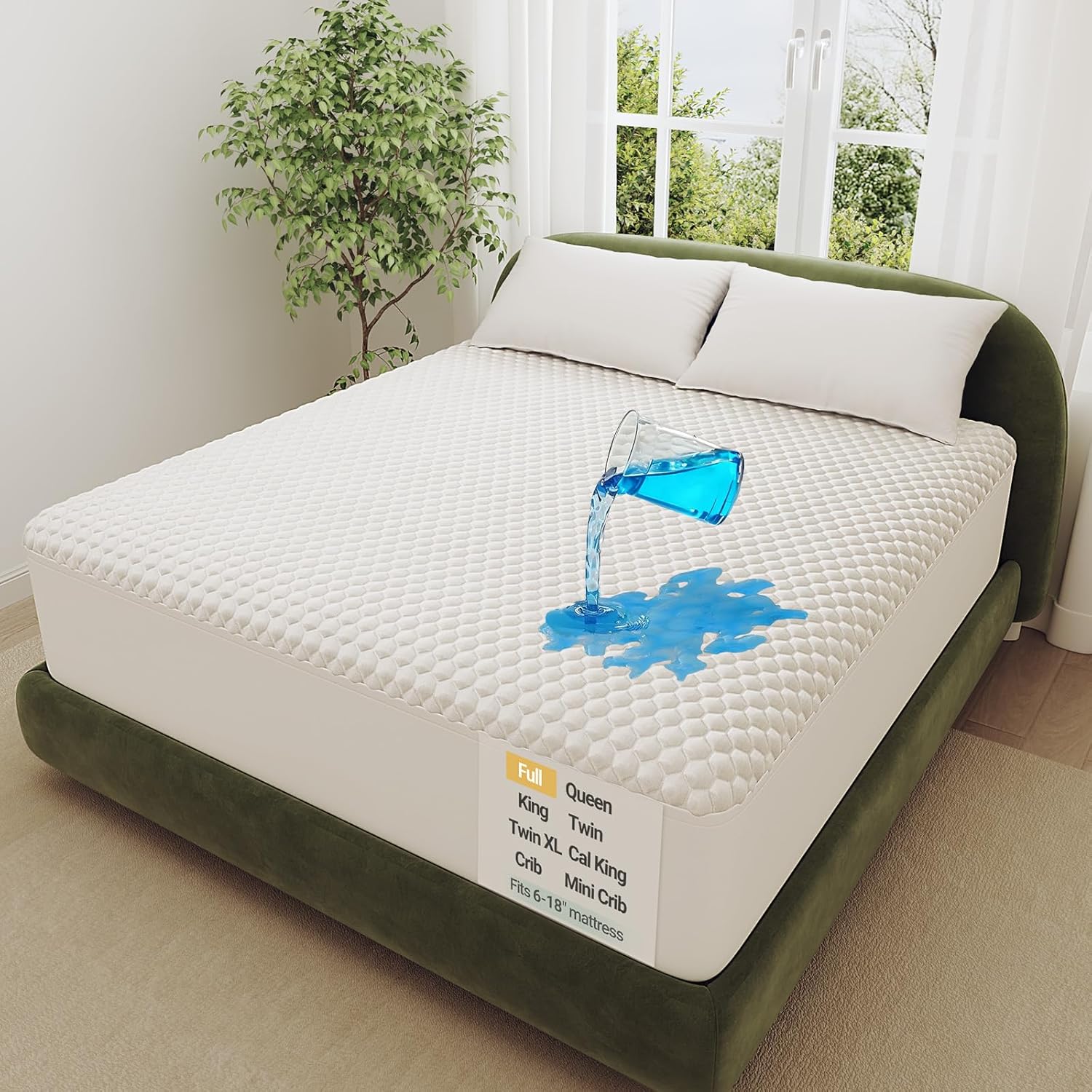 OhGeni 100% Waterproof Mattress Protector, Full Size Mattress Pad, Fits 6"-20" Mattresses with Deep