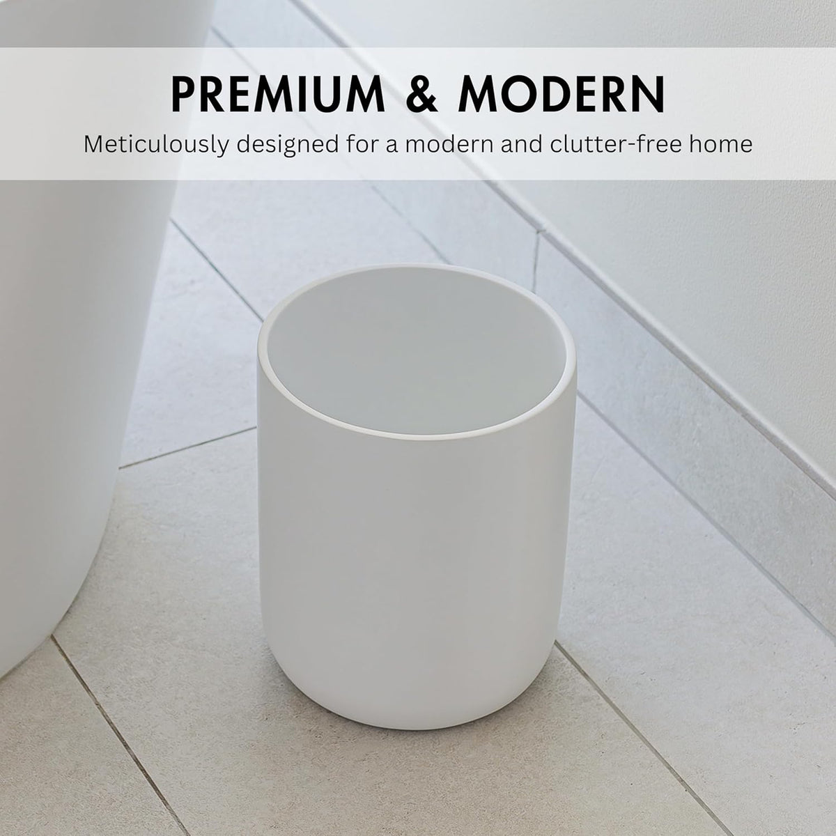 Matte White Round Compact Trash Can Mini, 2 Gallons / 7.5L Garbage Bin, Tiny Wastebasket for