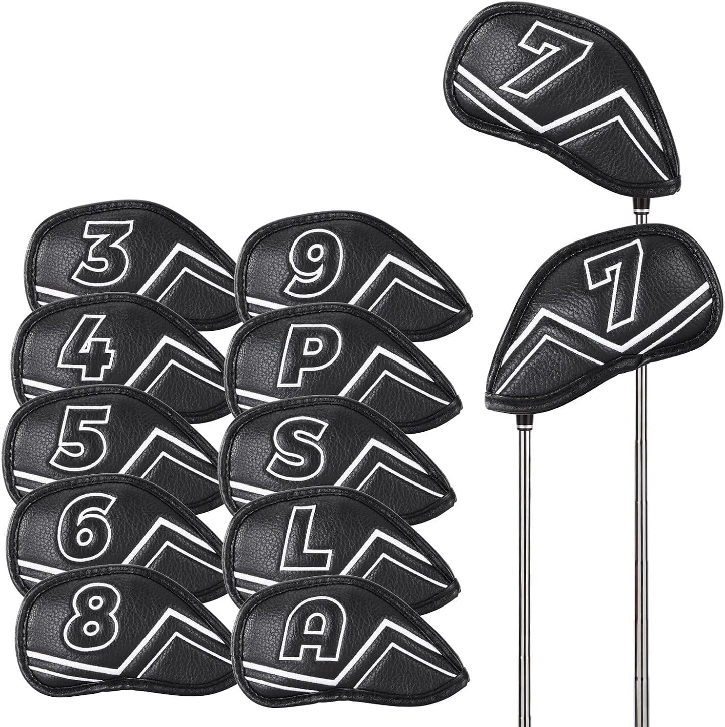 Welspo Magnetic Leather Golf Iron Head Covers 11 Pack Synthetic Leather Club Headcover, Embroidered