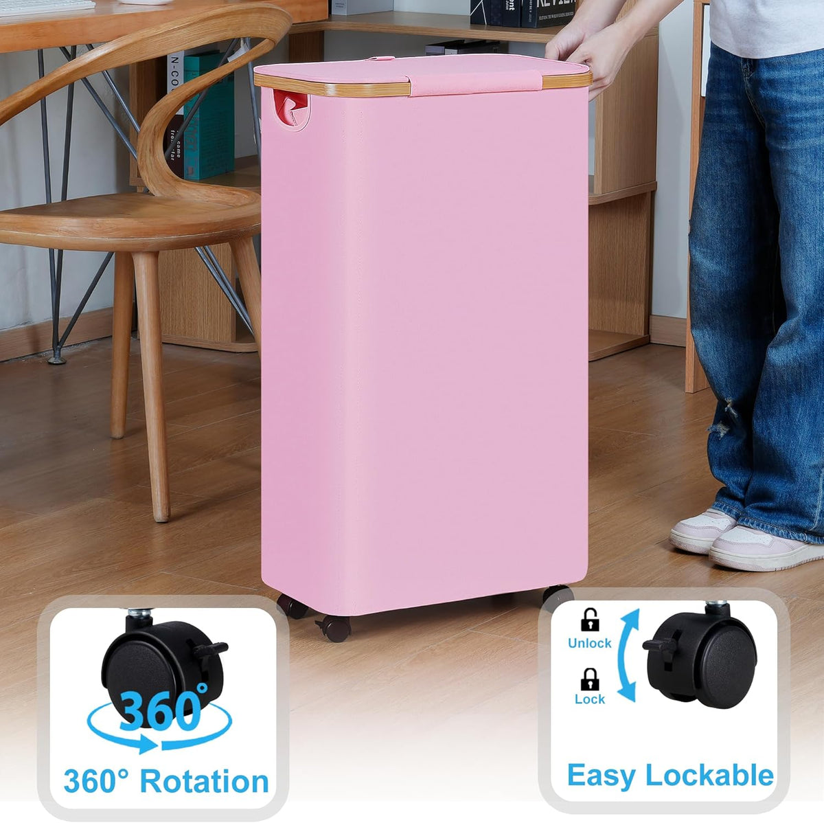 efluky Slim Laundry Basket with Wheels, Narrow Rolling Laundry Hamper with Lid and Removable Bag