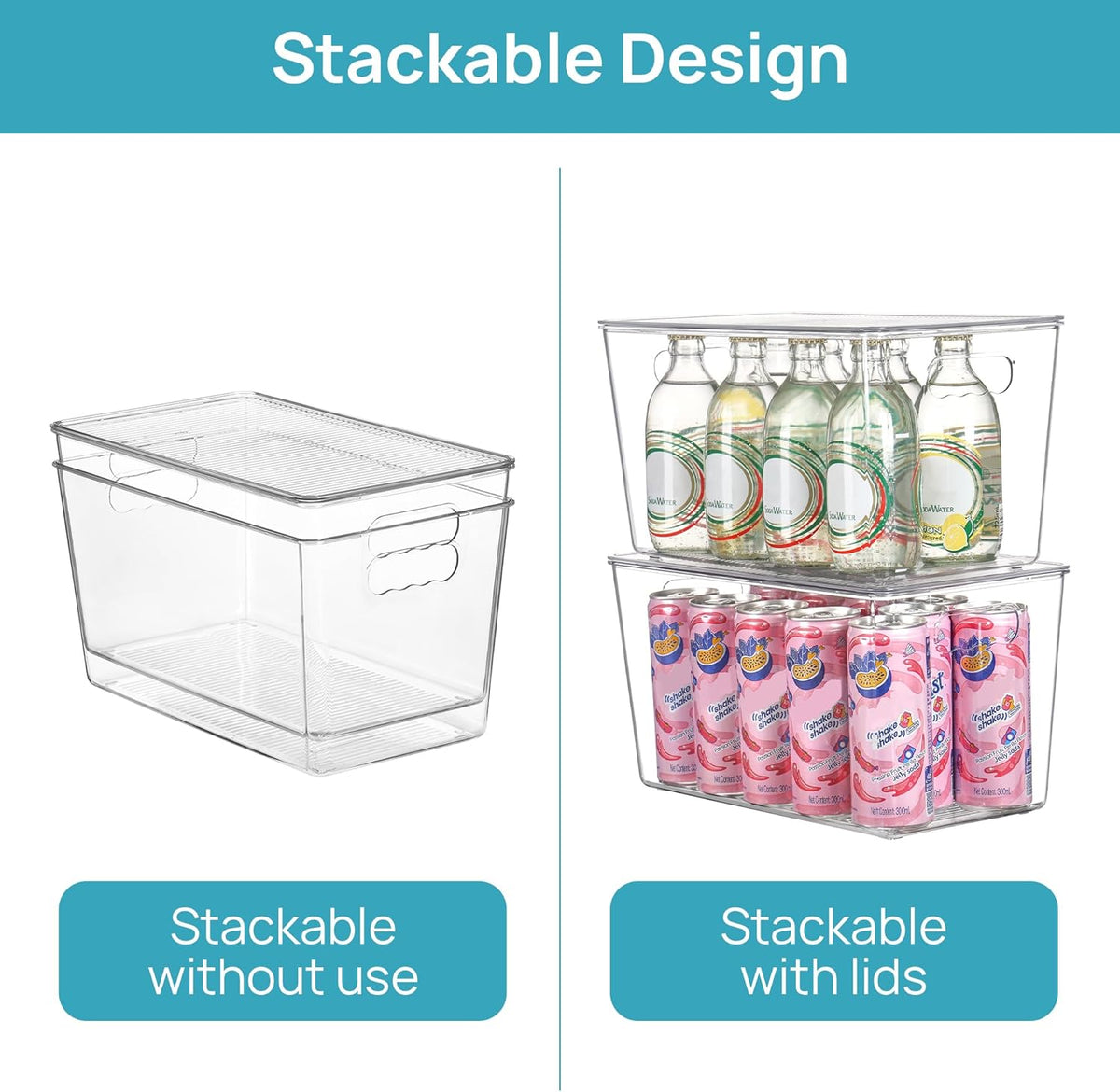 Vtopmart 6 Pack Clear Stackable Storage Bins with Lids,XLarge Plastic Containers with Handle for