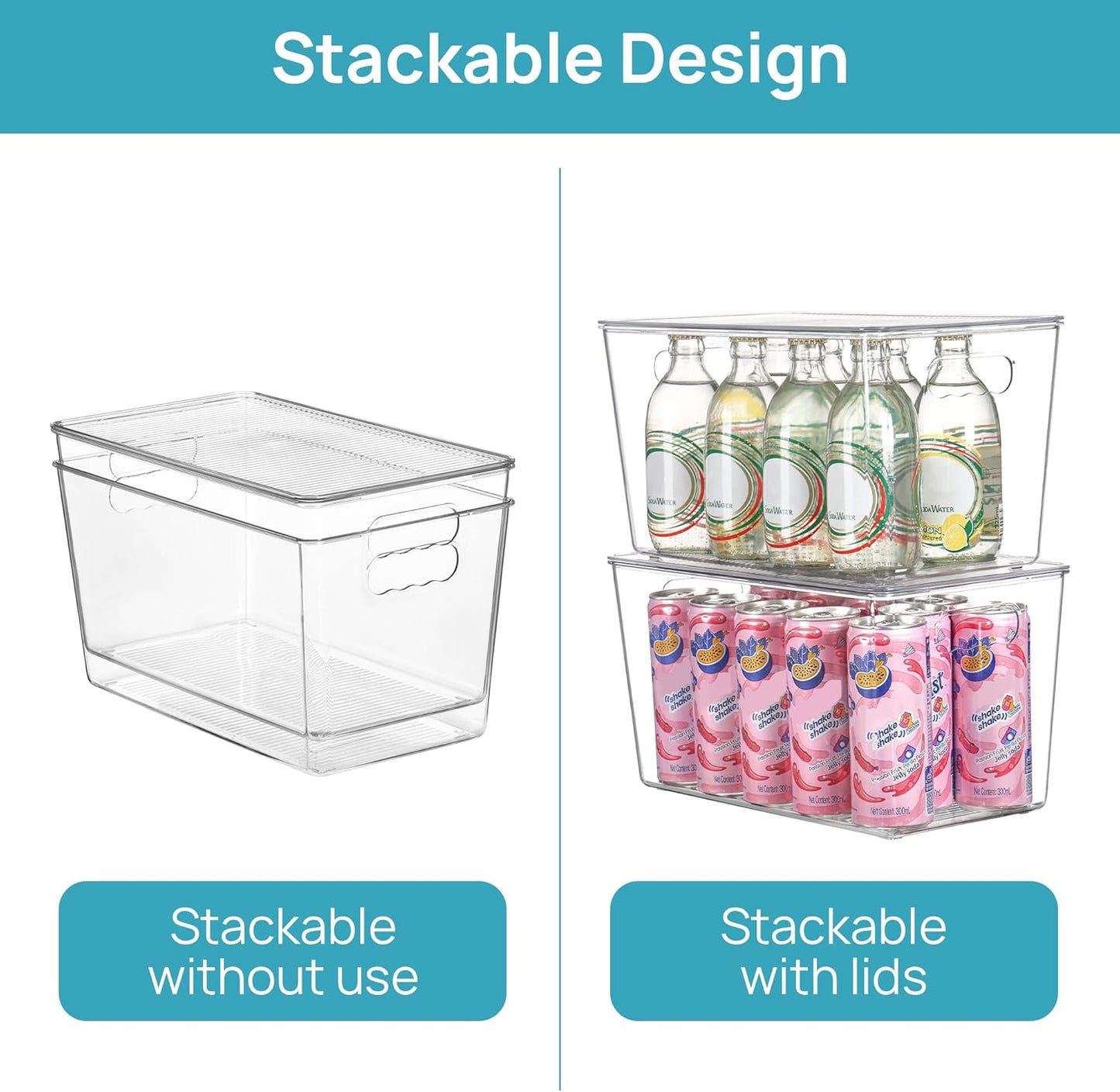 Vtopmart 4 Pack Clear Stackable Storage Bins with Lids,XLarge Plastic Containers with Handle for