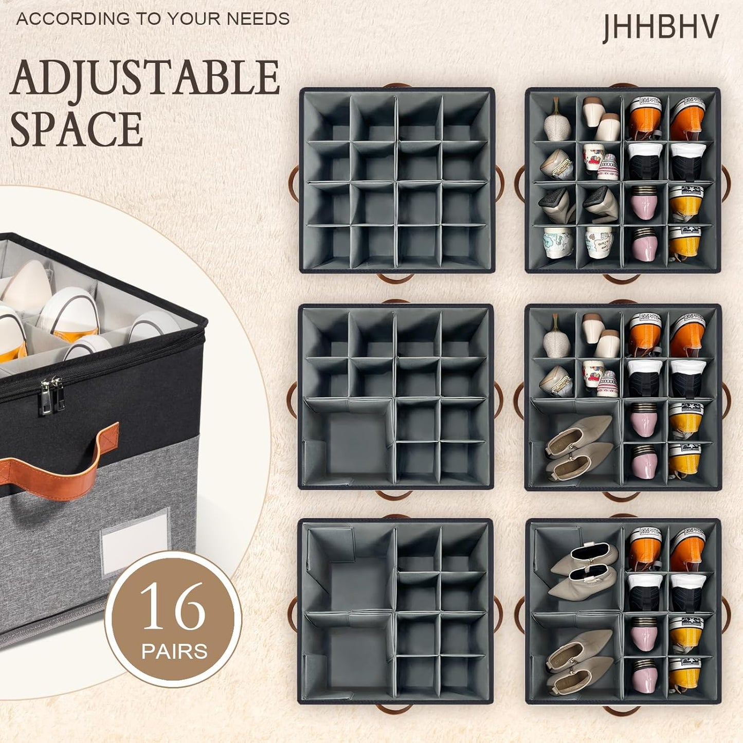 2 Pack Shoe Organizer for Closet, Adjustable Shoe Box Storage Containers, Large Foldable Shoe Bins