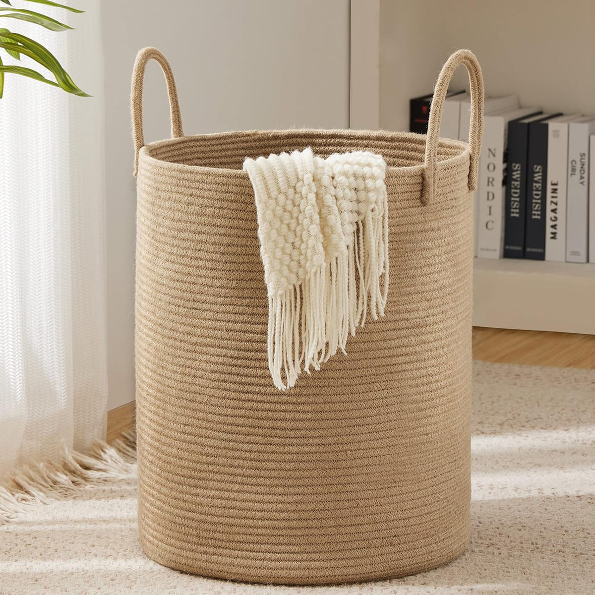 Jute Rope Laundry Hamper Basket by YOUDENOVA, 58L Tall Laundry Basket, Baby Nursery Hamper for