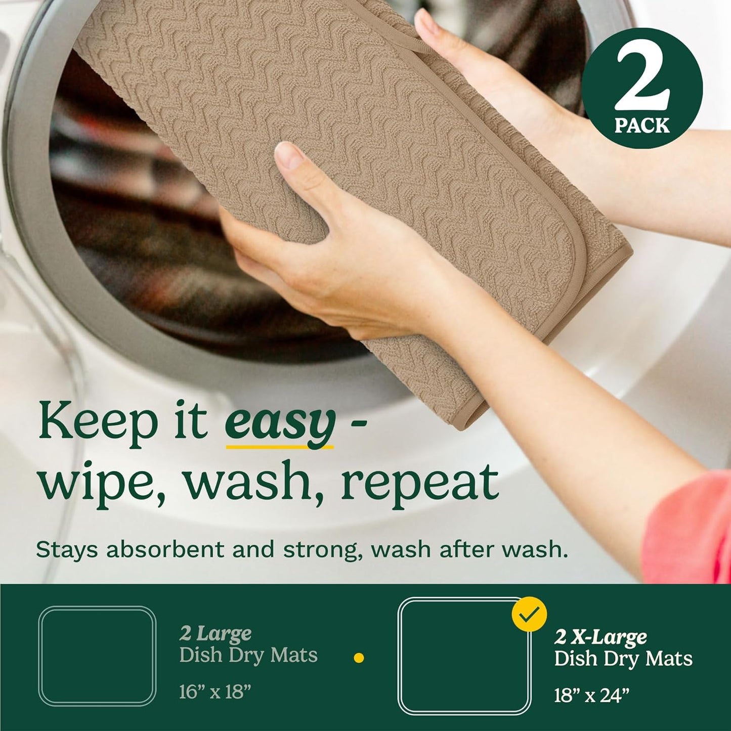Cuisinart Dish Drying Mats for Kitchen Counter - (2) 18" x 24" Ultra Absorbent Dish Drying Mat XL
