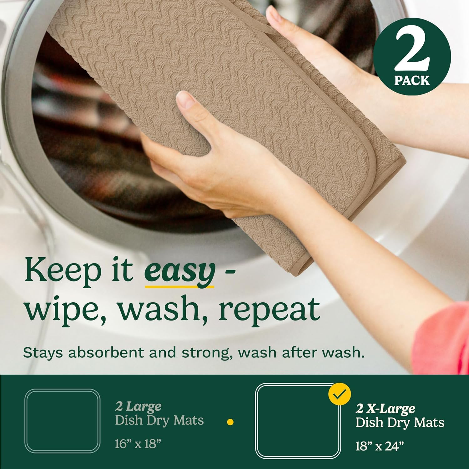 Cuisinart Dish Drying Mats for Kitchen Counter - (2) 18" x 24" Ultra Absorbent Dish Drying Mat XL