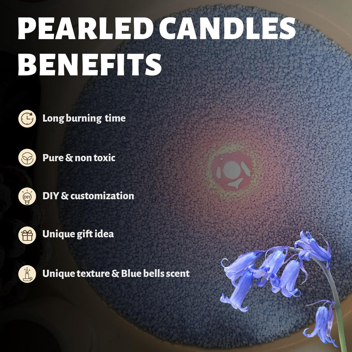 Bluebell Scented Light Blue Pearled Candle 18oz Luxury Sand Candle Granulated Wax - 30 Cotton Wicks