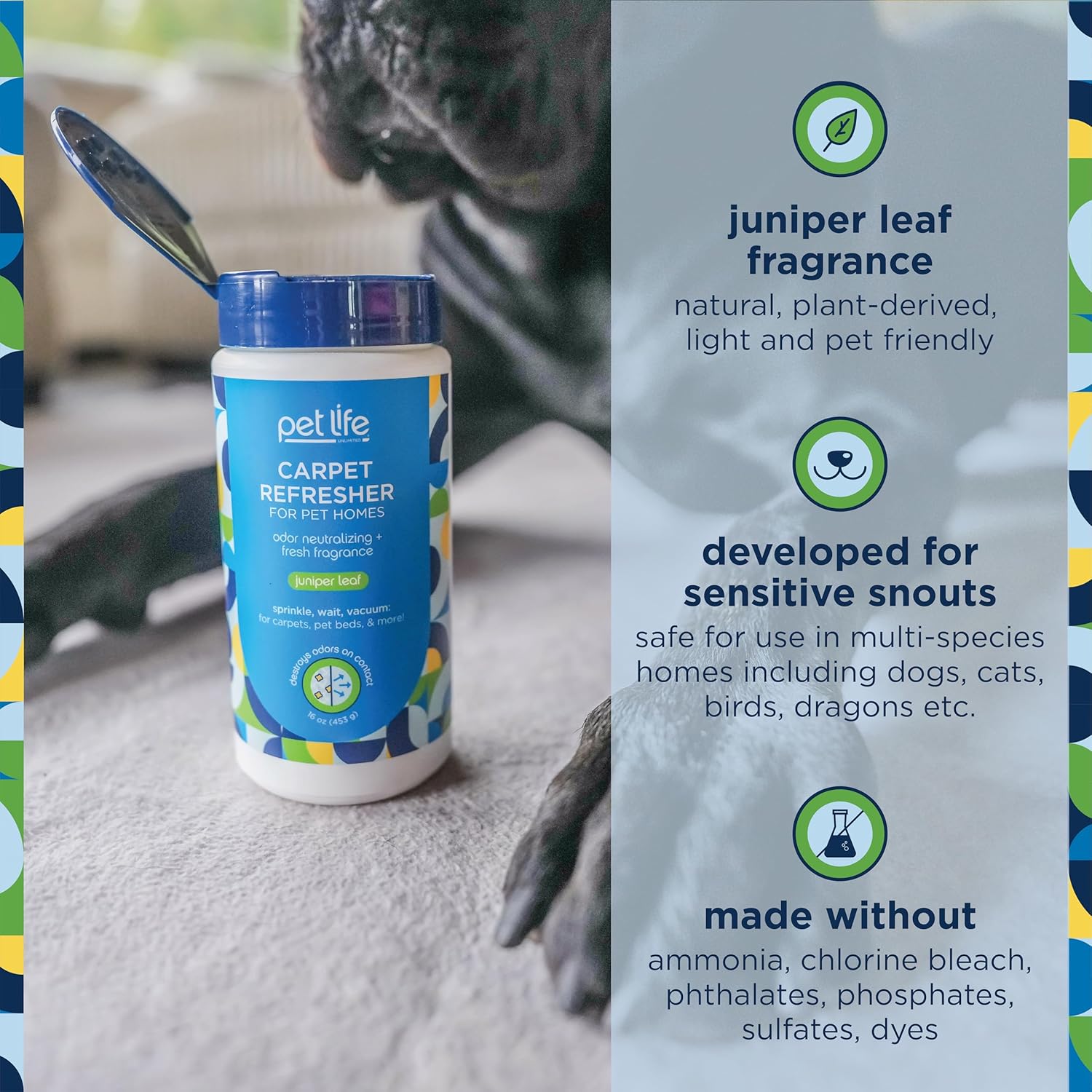 Pet Life Unlimited Carpet Refresher & Deodorizer Powder - Pet Safe, Plant Based Juniper Leaf Scent