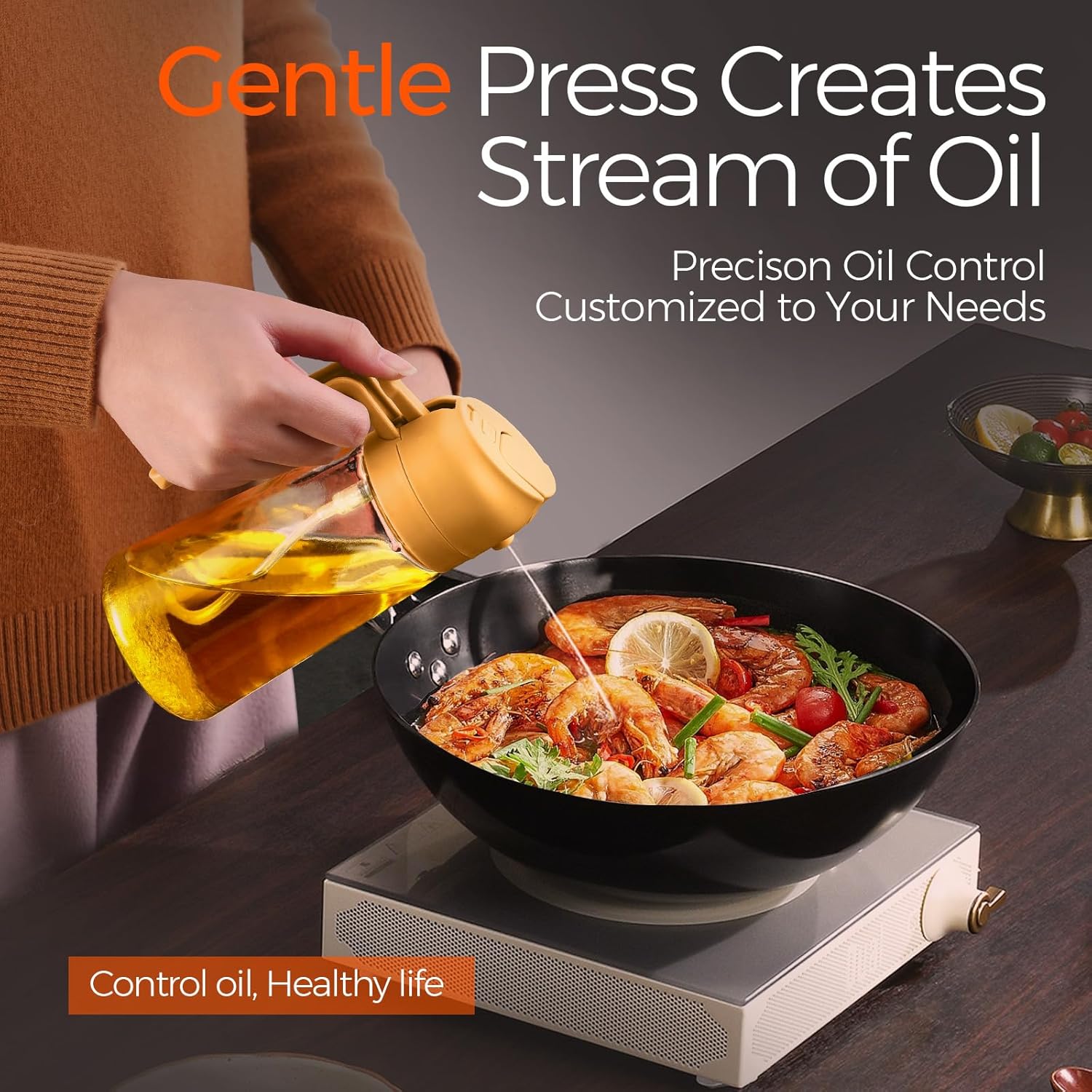YARRAMATE 16oz/470ml Glass Olive Oil Sprayer for Cooking with Stickers, 2 in 1 Oil Dispenser for