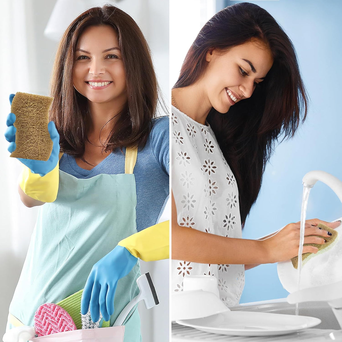 Biodegradable Natural Kitchen Sponge - Compostable Cellulose and Coconut Walnut Scrubber Sponge (12