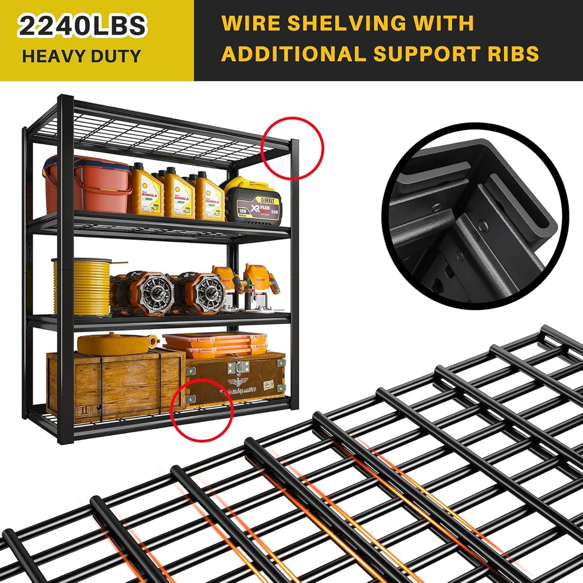 REIBII 40" W Garage Shelving 2240 LBS Storage Shelves Adjustable Metal Shelving Heavy Duty 4 Tier