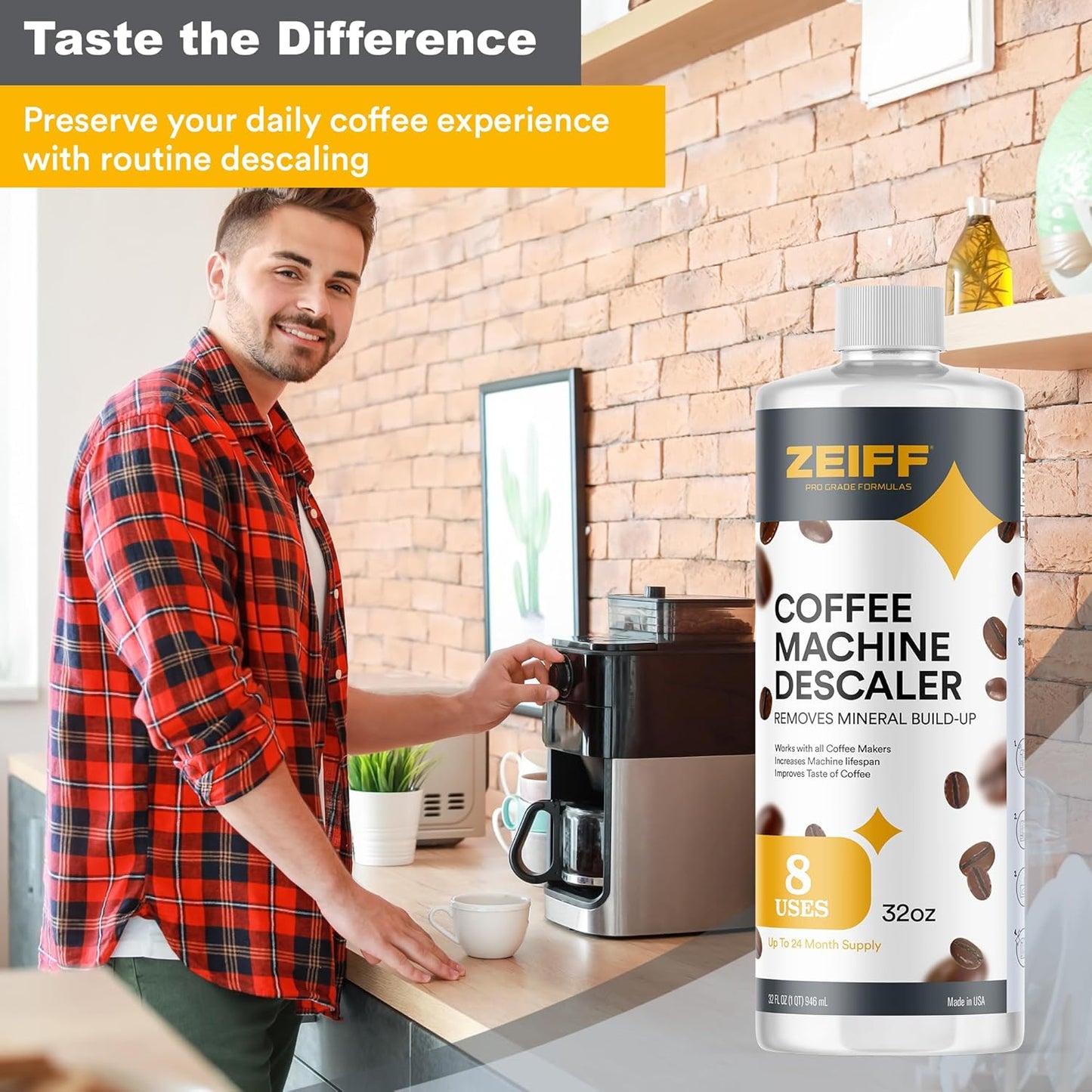Coffee Machine Descaler - 32oz (8 Uses) - Compatible with Nespresso, Breville, Delonghi, Keurig