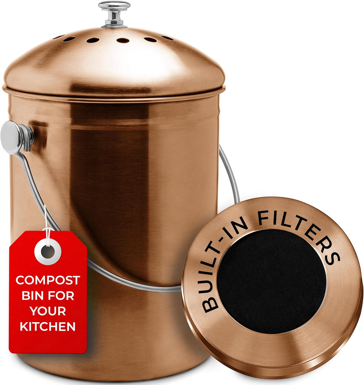 EPICA Countertop Compost Bin Kitchen | 1.3 Gallon | Odorless Composting Bin with Carbon Filters |