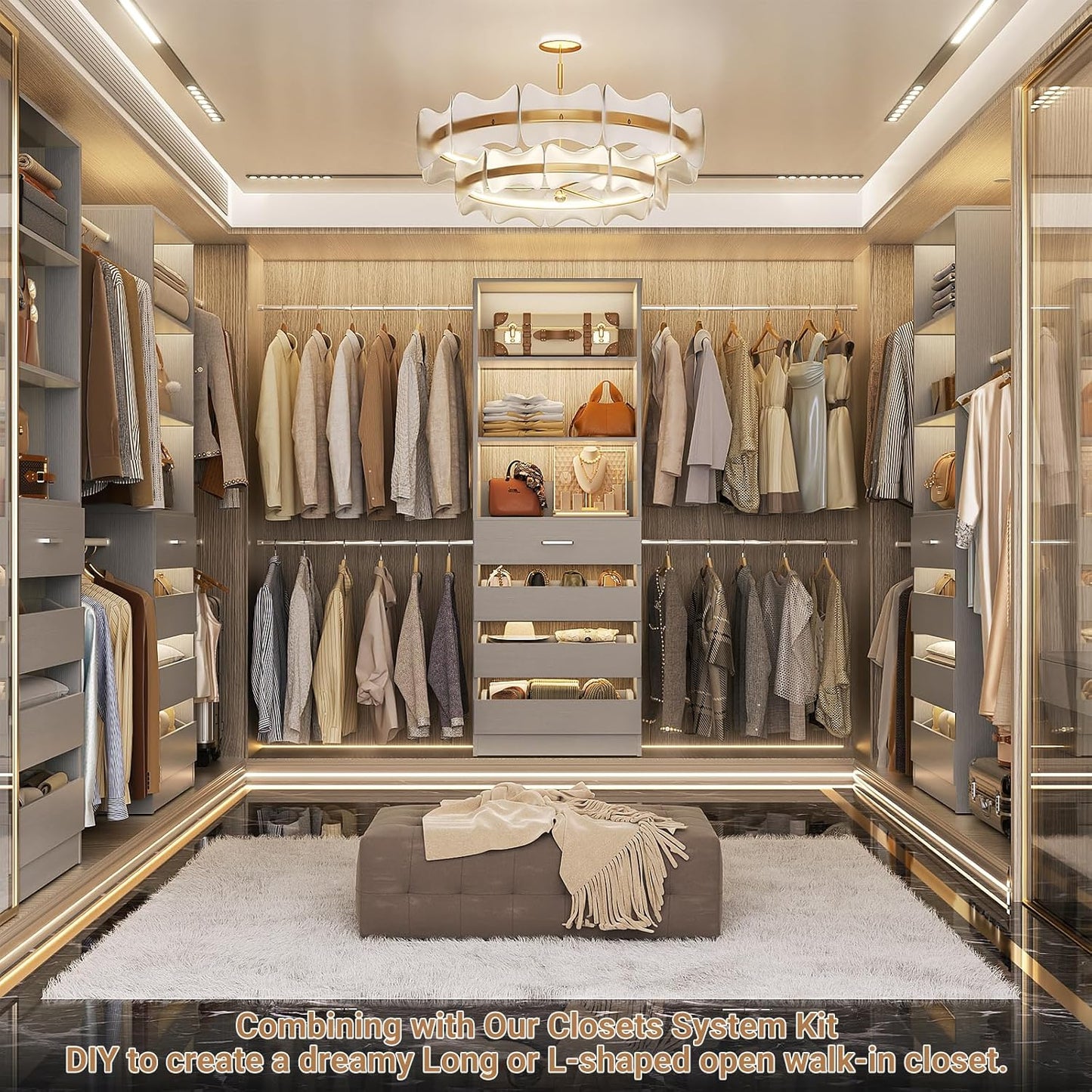 Aheaplus Closet System, 4-9Ft Closet Organizer with 4 Wooden Drawers, Wood Closet Organizer System