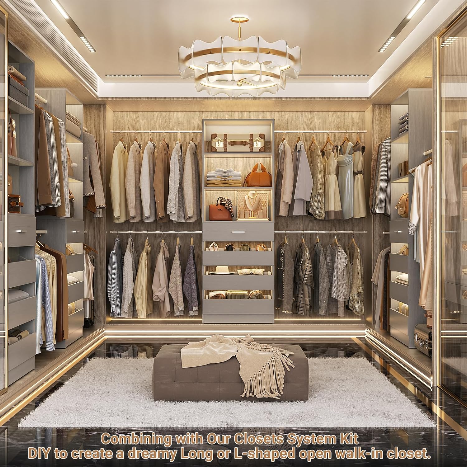 Aheaplus Closet System, 4-9Ft Closet Organizer with 4 Wooden Drawers, Wood Closet Organizer System