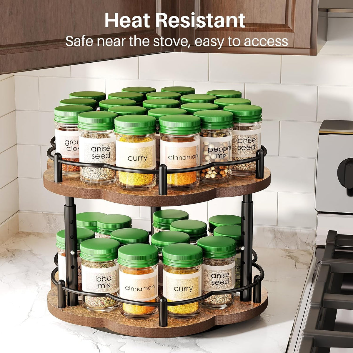 Lazy Susan Spice Rack Organization for Cabinet - 2 Tier Adjustable Height Lazy Turntable Spice