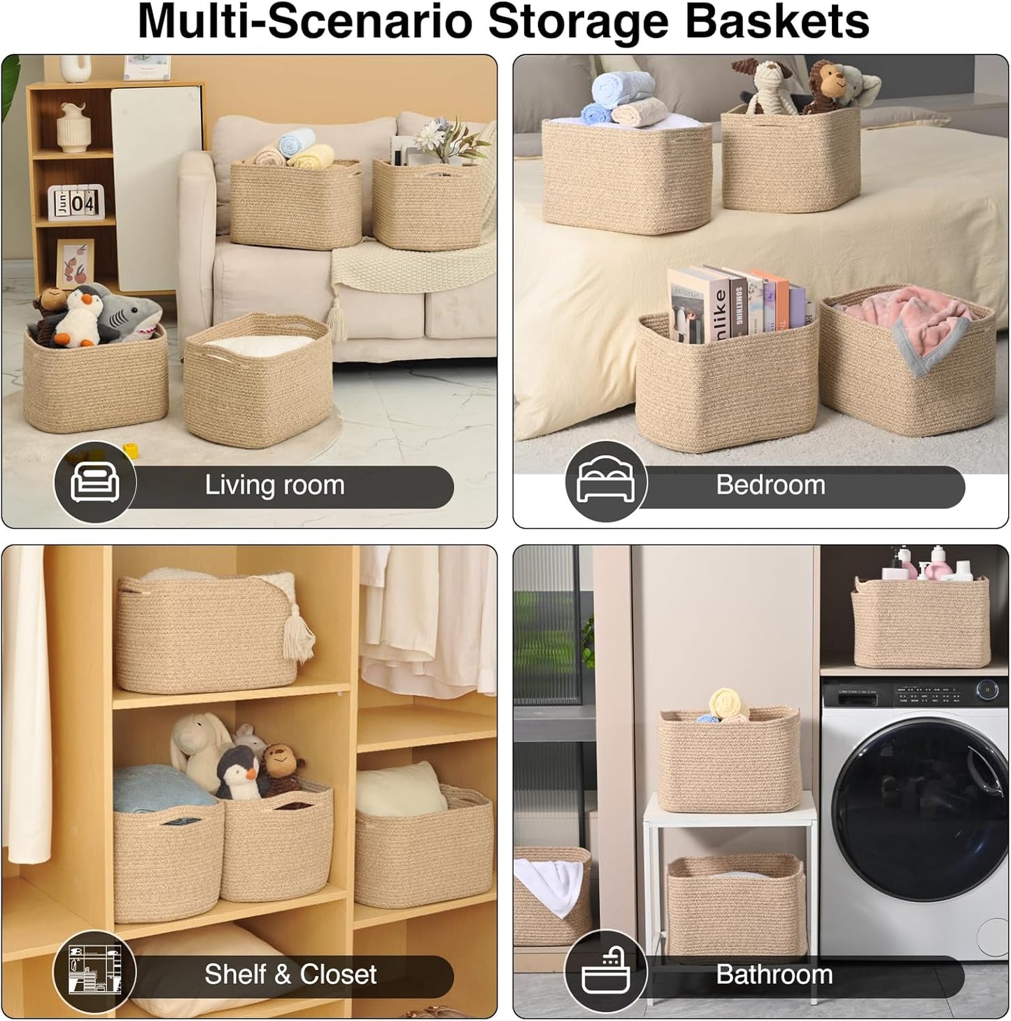 Storage Baskets for Organizing & Shelves, Woven Cotton Rope Organization Bins for Dog Toys