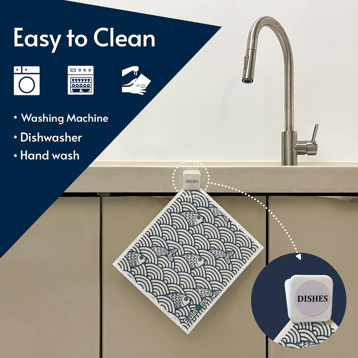 Swedish Dishcloths for Kitchen, 8 Pack Japanese Pattern Reusable Paper Towels with Clips