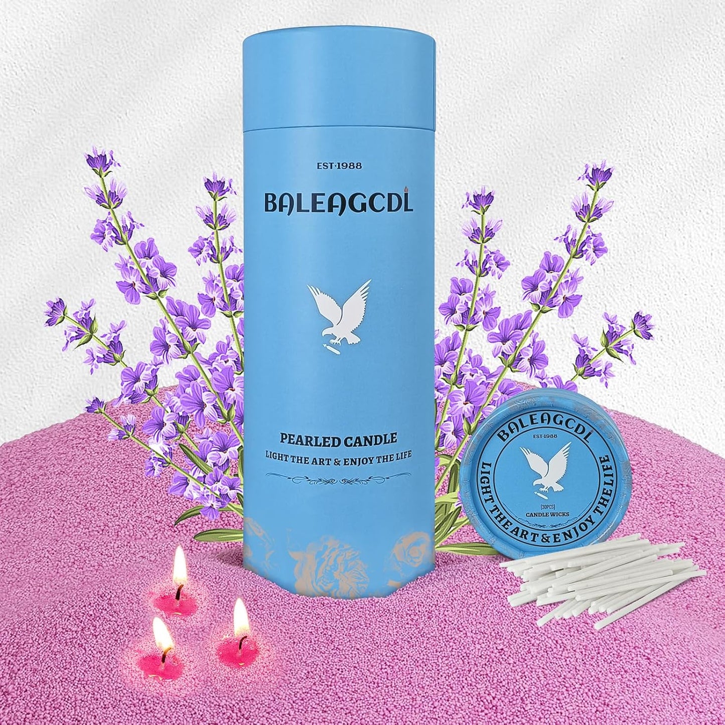 Lavender Scented Purple Pearled Candle 18oz Luxury Sand Candle Granulated Wax - 30 Cotton Wicks