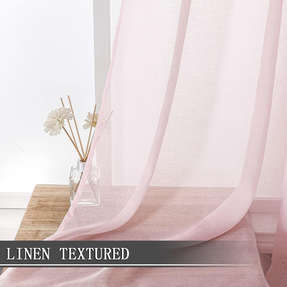 Tollpiz Sheer Curtain Linen Textured Living Room Curtains Sheer Light Filtering Rod Pocket Voile