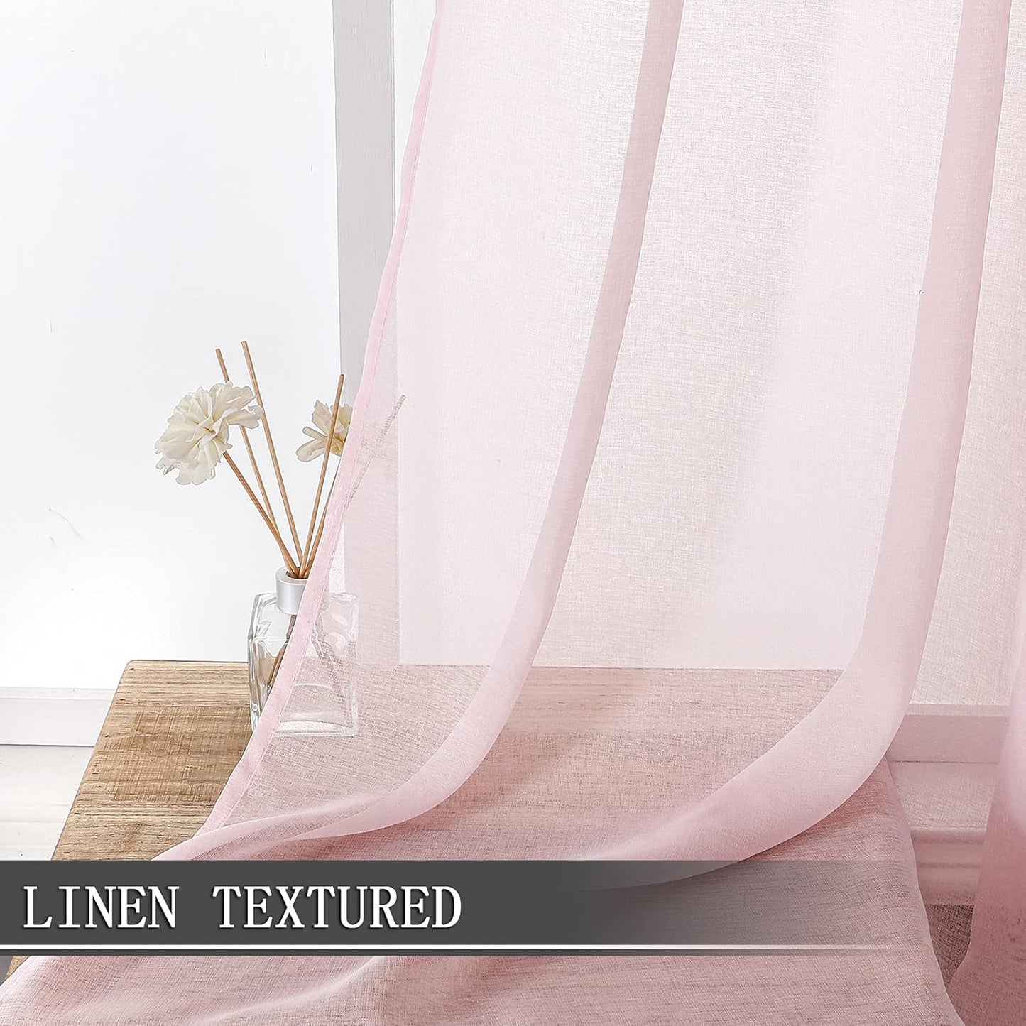 Tollpiz Short Sheer Curtain Linen Textured Bedroom Curtains Sheer Light Filtering Rod Pocket Voile