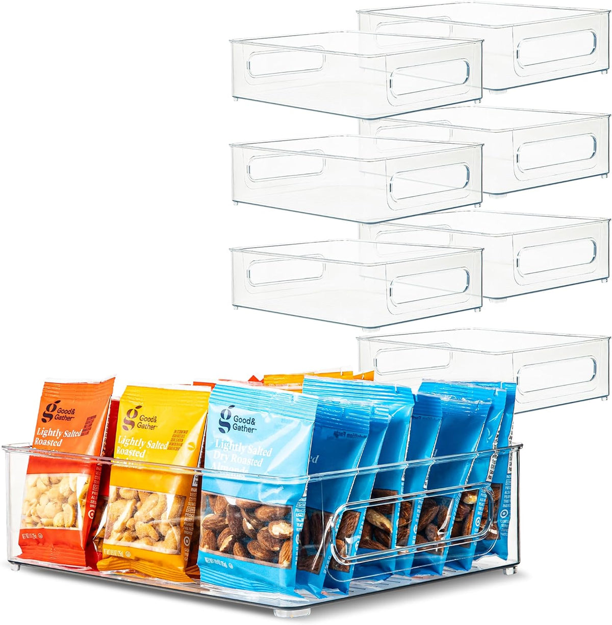 Plastic Food Storage 8 Pack Clear Container Bin with Handles for Organizing Kitchen, Pantry