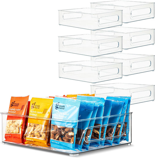 Plastic Food Storage 8 Pack Clear Container Bin with Handles for Organizing Kitchen, Pantry