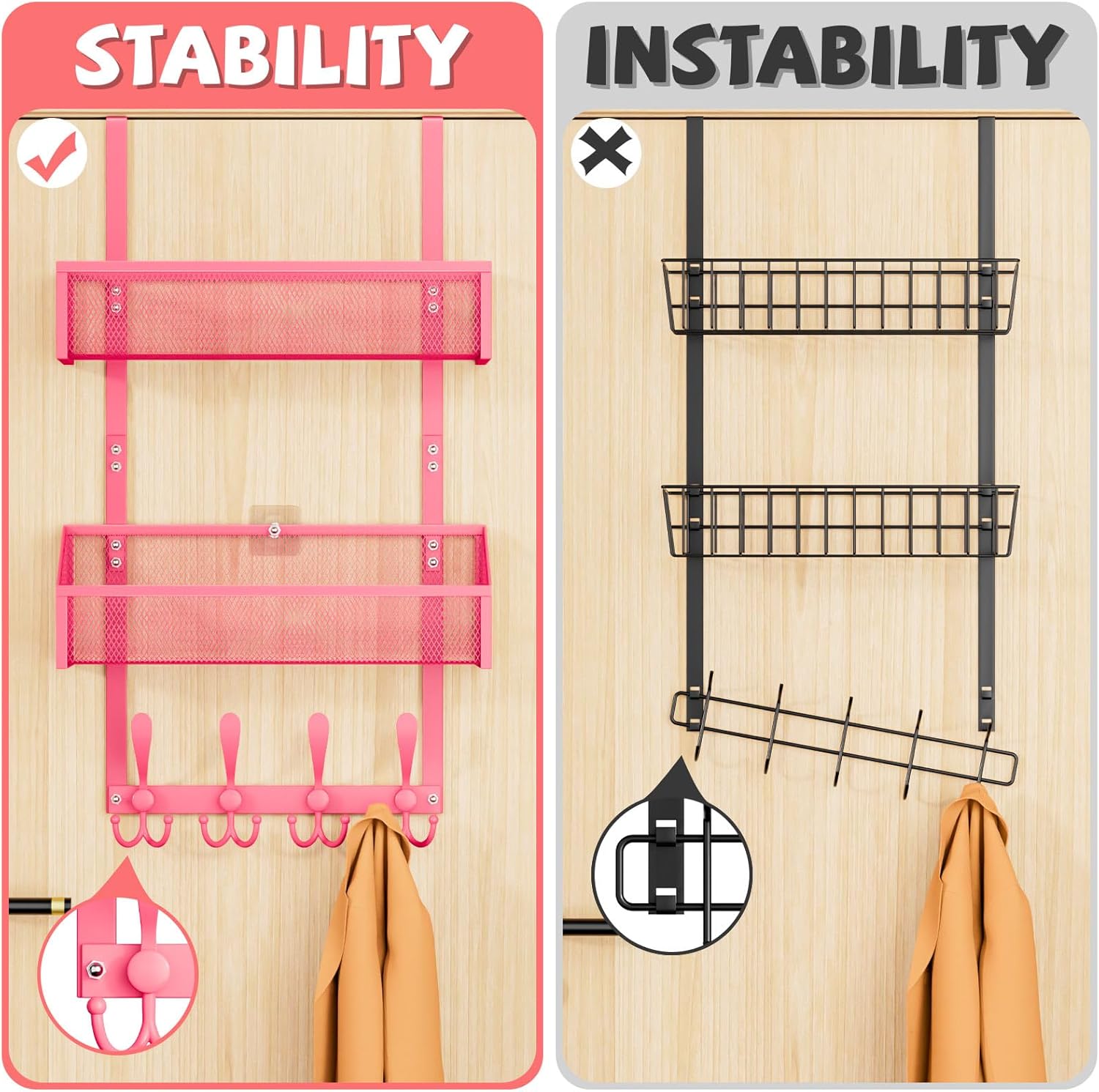Over The Door Hooks Organizer, Coat Rack Over The Door Storage Hanger Towel Rack, Back of Storage