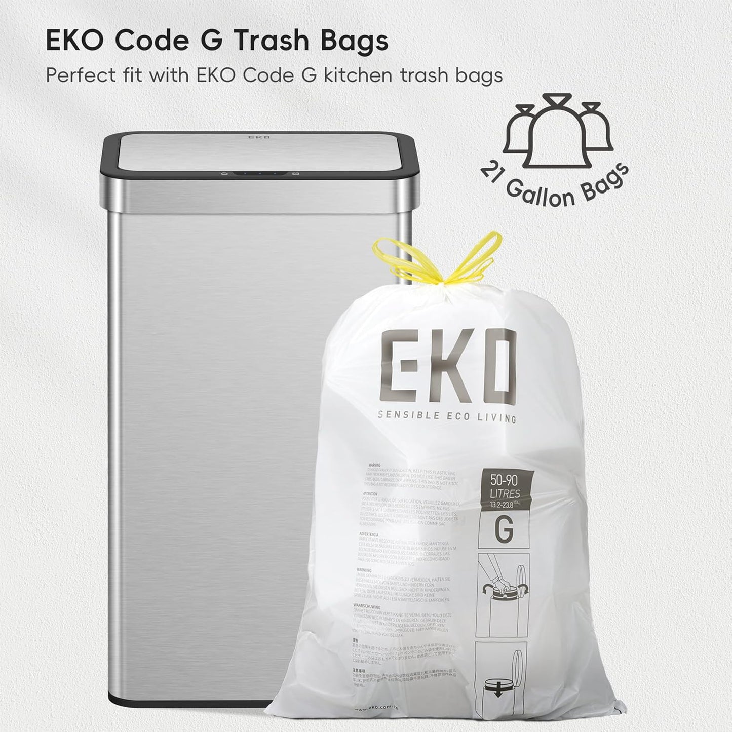 EKO Nova Sensor Trash Can, 21 Gallon/80 Liter Stainless Steel Rectangular Touchless Motion Sensor