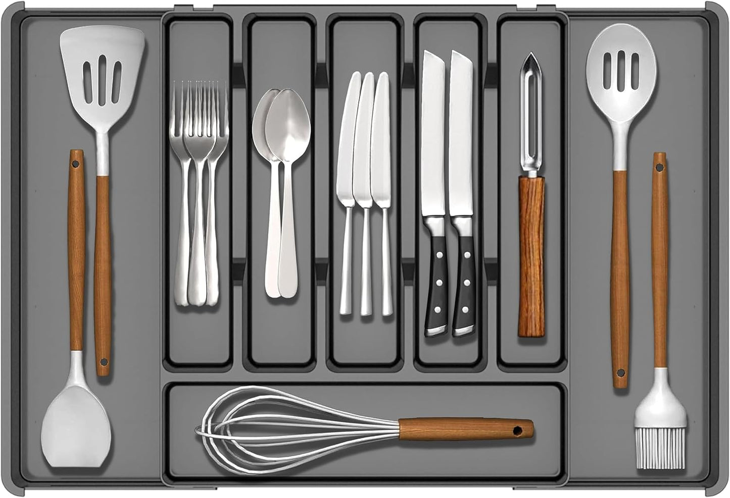 Silverware Drawer Organizer, Expandable Utensil Tray for Kitchen Drawers, BPA Free Flatware and