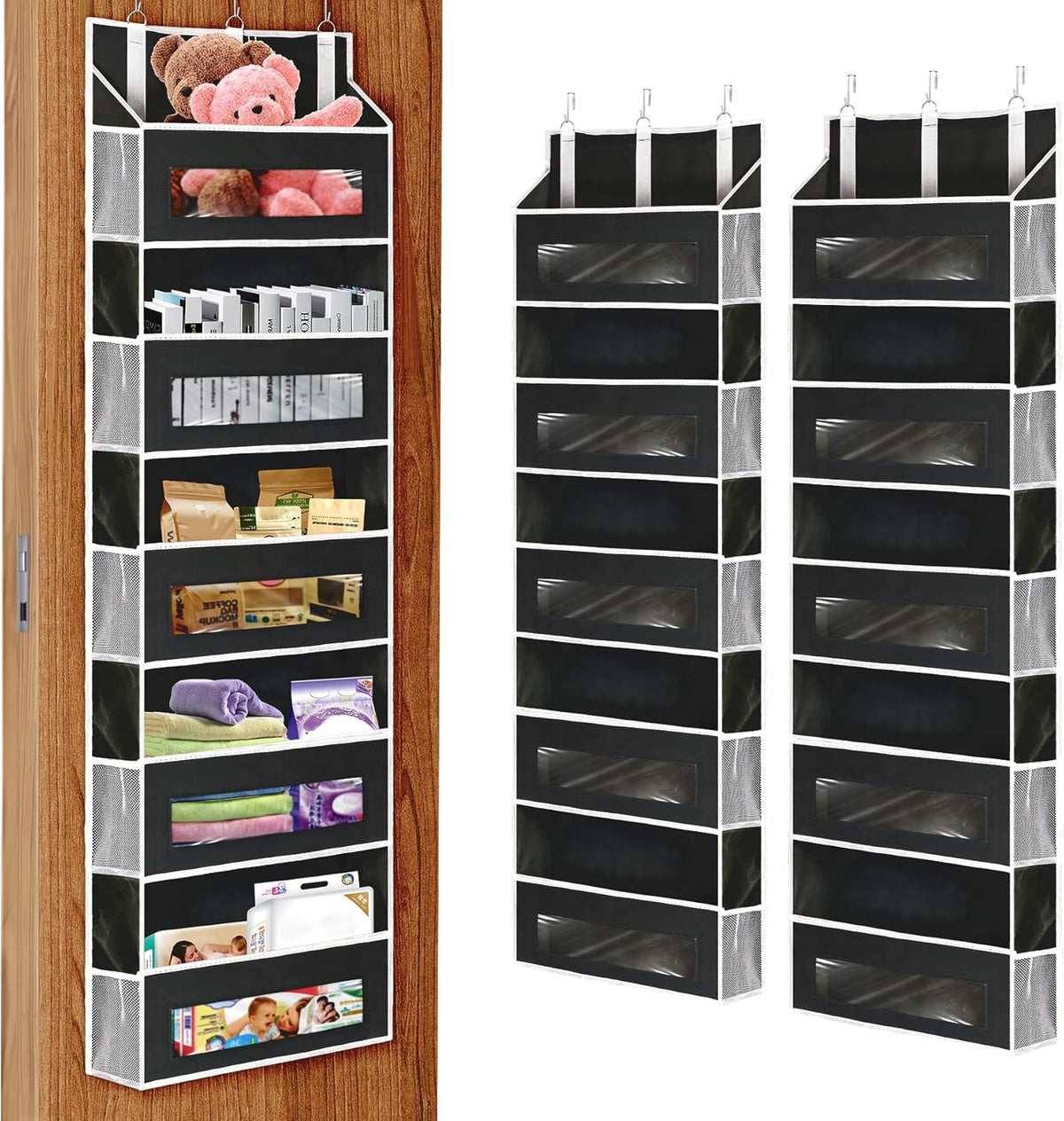 2 Packs 5-Tier Over the Door Storage Organizer with 10 Side Mesh Pockets, 48 lbs Load Capacity, 3