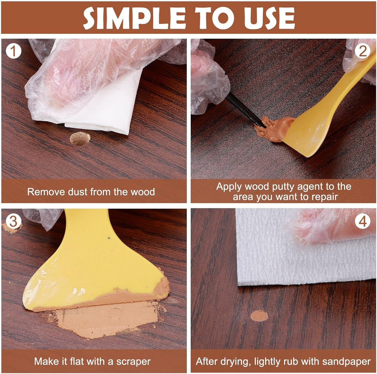 SEISSO Wood Filler, Walnut Wood Putty for Trim, Wood Filler Paintable, Stainable, Water-Based Wood